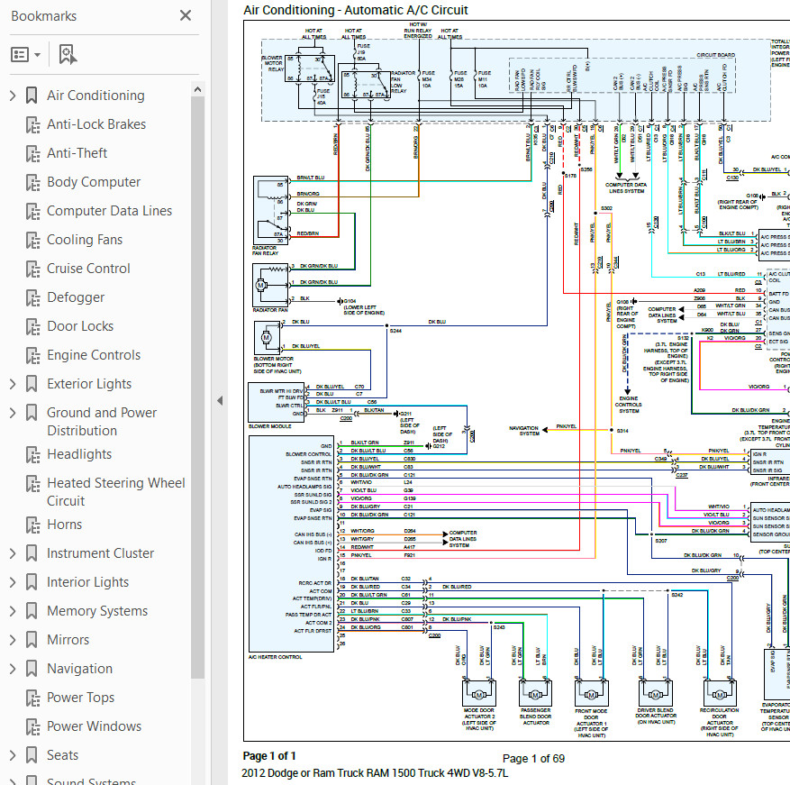 Dodge RAM 1500 2012 Complete Color Wiring Diagram Schematic V8 5.7L 4WD pdf