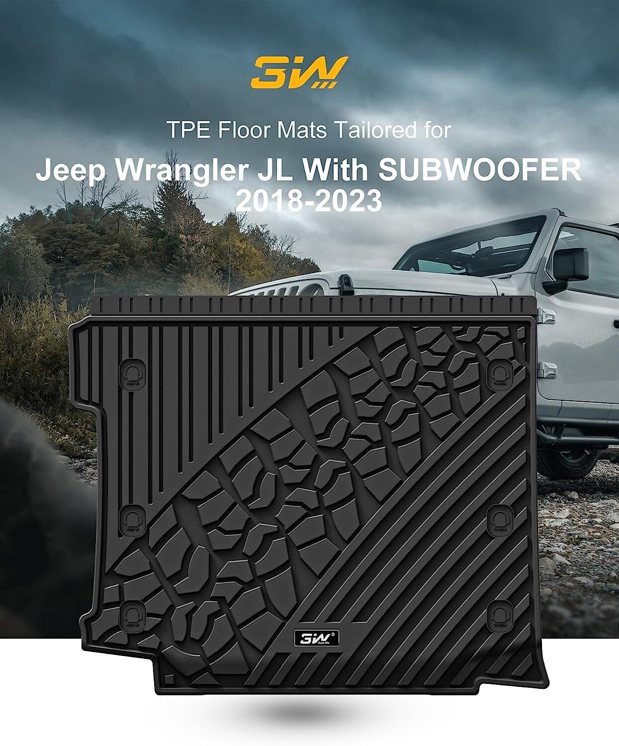 3W Auto Trunk Cargo Liner Floor Mat for Jeep Wrangler JL 2018-22 with subwoofer