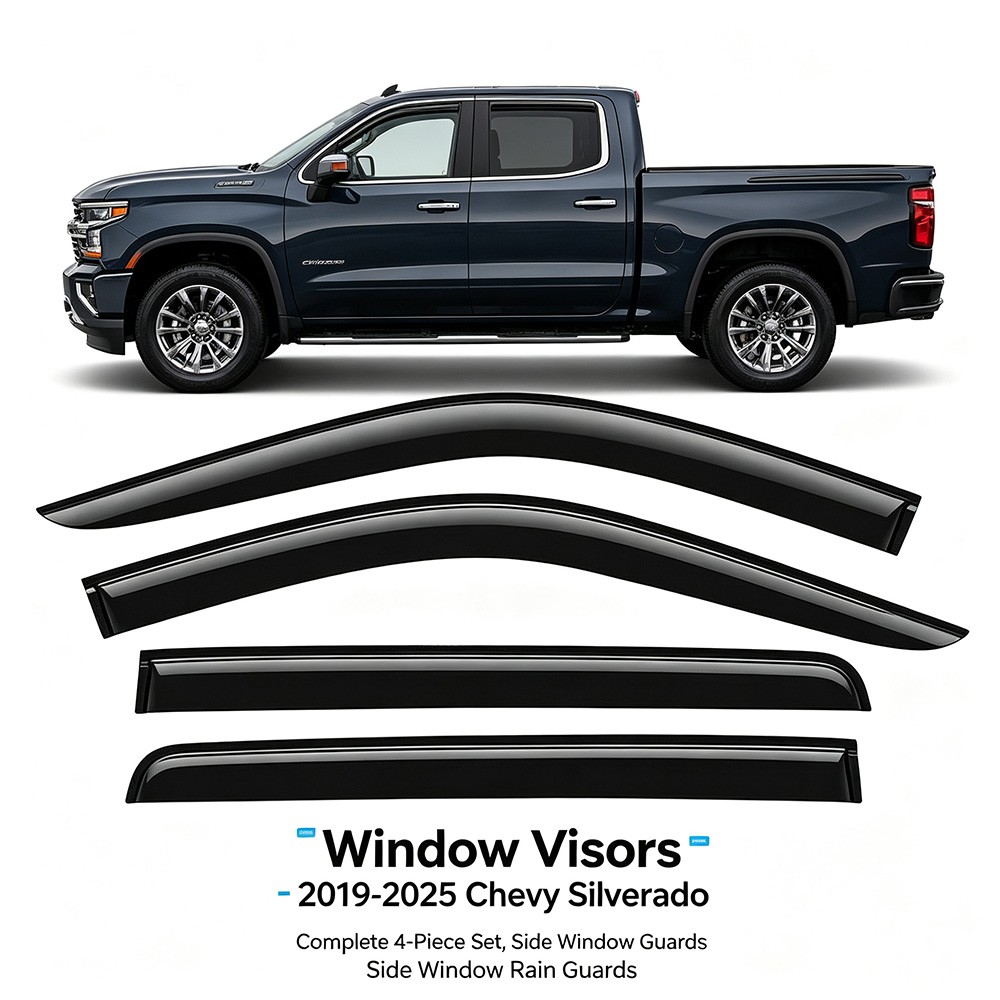 out-channel Rain Guards Window Visor Fit 2019-26 Chevy Silverado Sierra Crew Cab