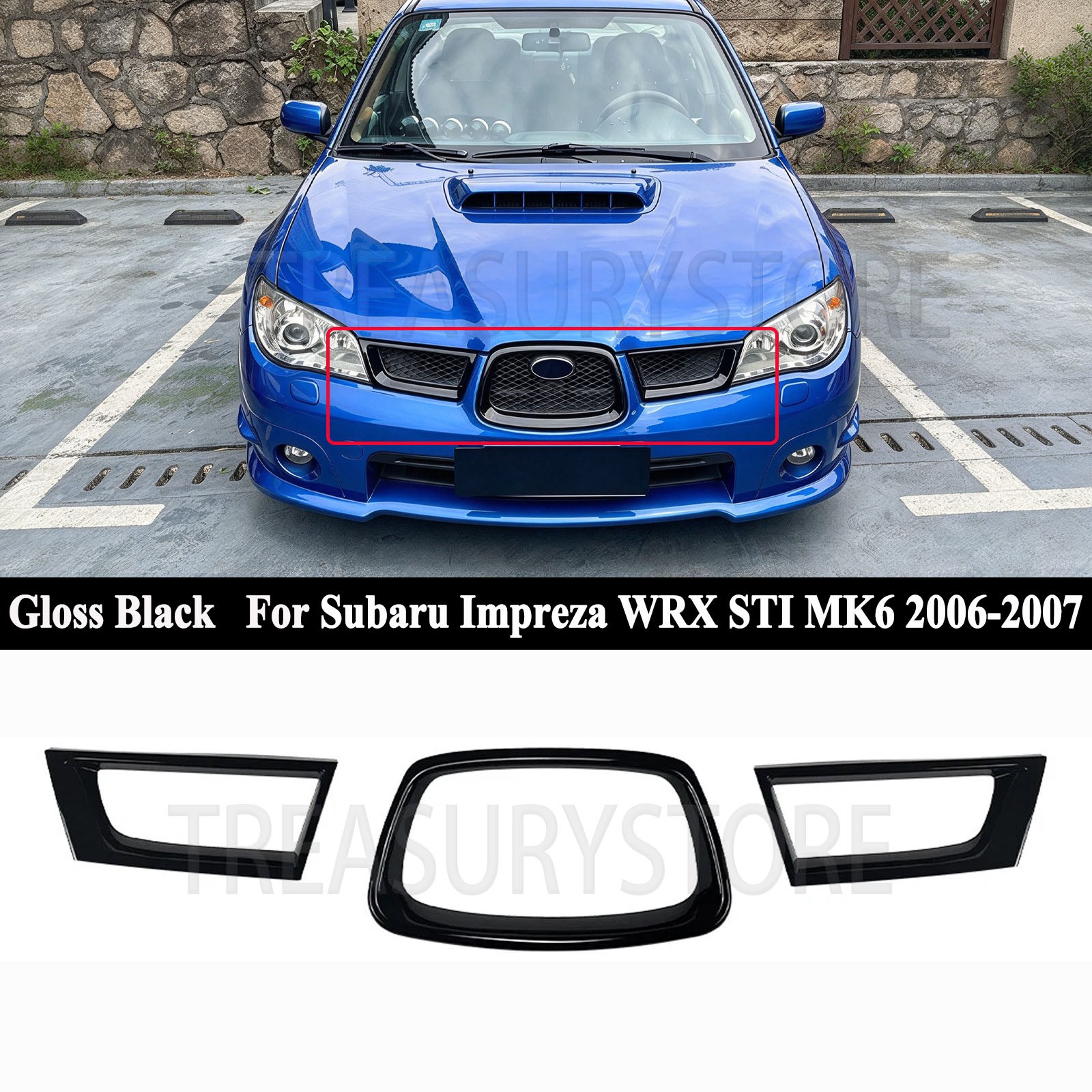 Gloss Black For Subaru Impreza WRX STI MK6 2006-07 Front Grill Frame Trim Cover