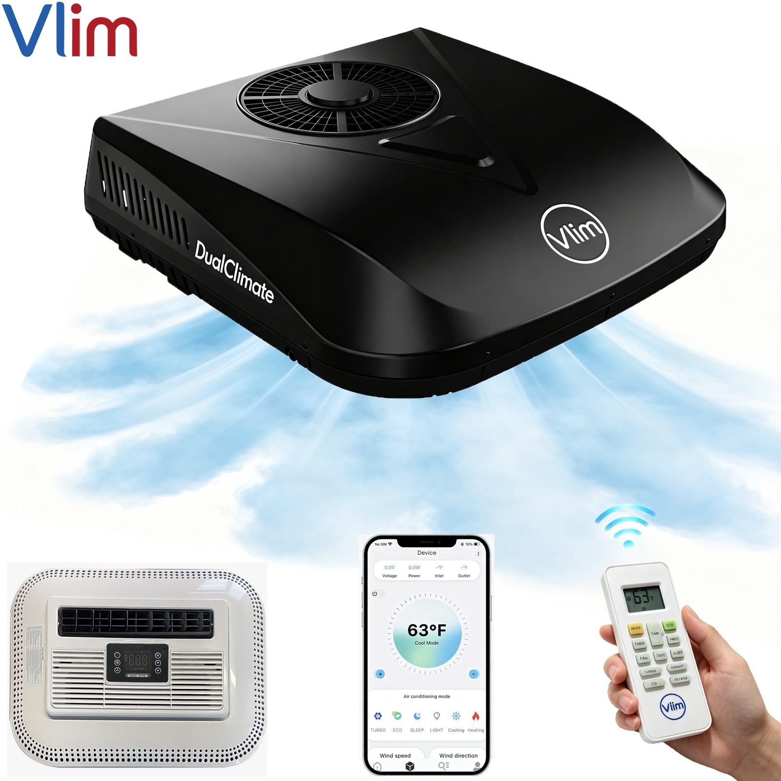 VLIM 12V 10000BTU RV Air Conditioner Kit Rooftop Trailer Electric AC Unit w/ APP