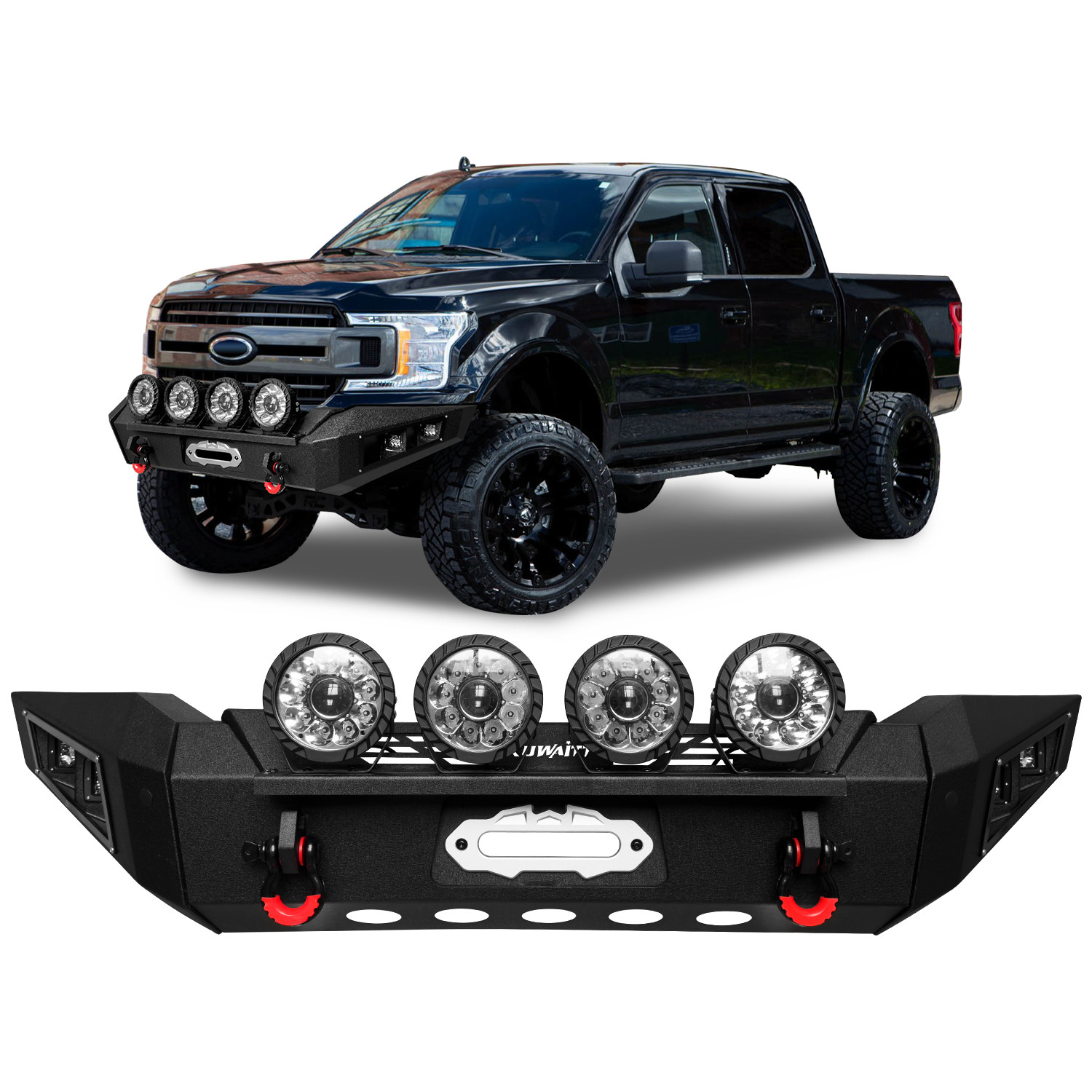 VIJAY Front/Rear Bumper For 2018-2020 Ford F-150 with Winch Plate & Lights