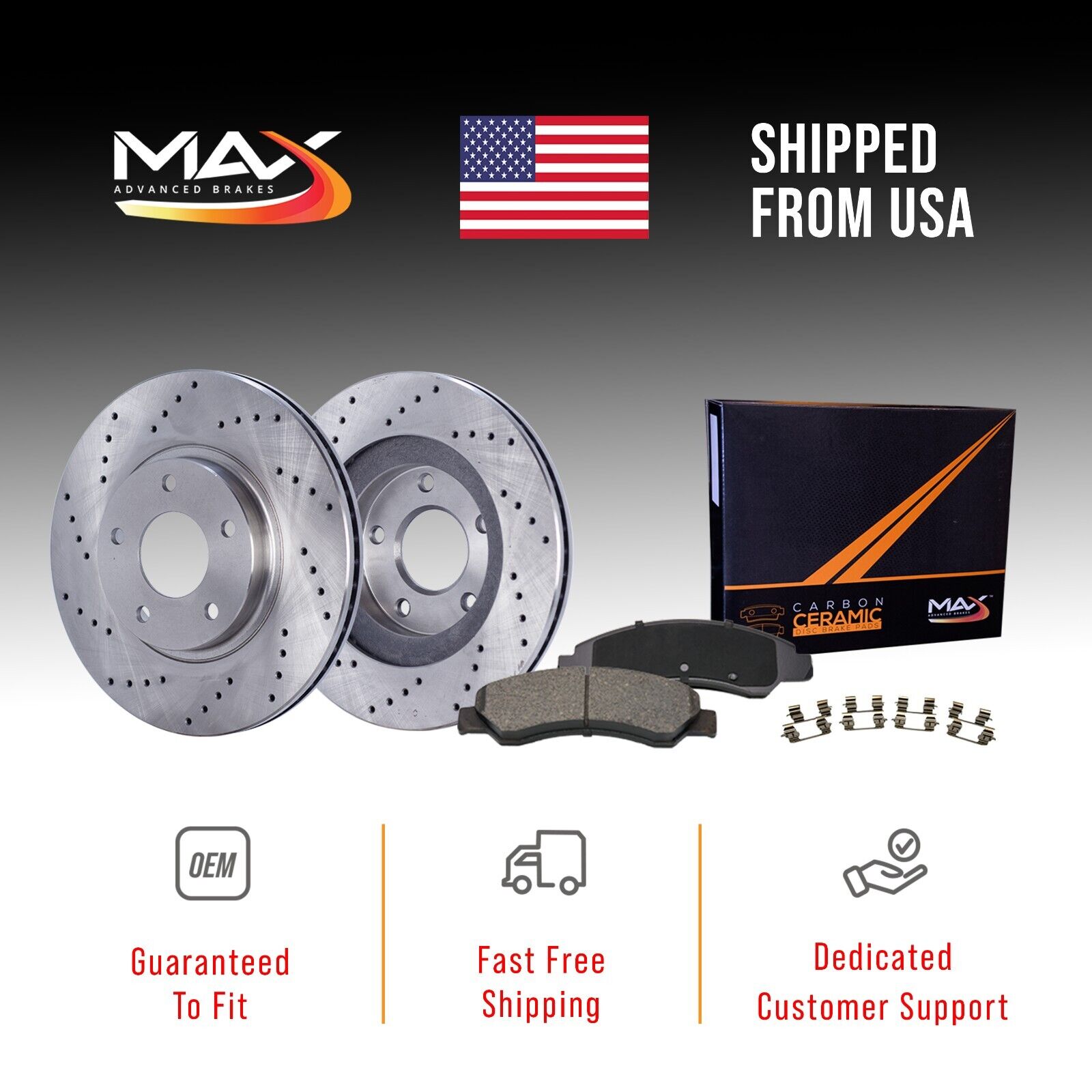 Max Advanced Brakes Premium XD Cross-Drill Rear Rotors w/Cmc Brake Pads KT293722
