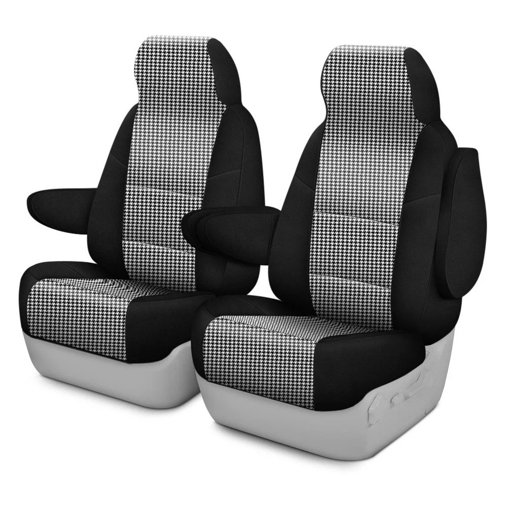Designer Printed Neosupreme Houndstooth 1st Row White Custom Seat Covers