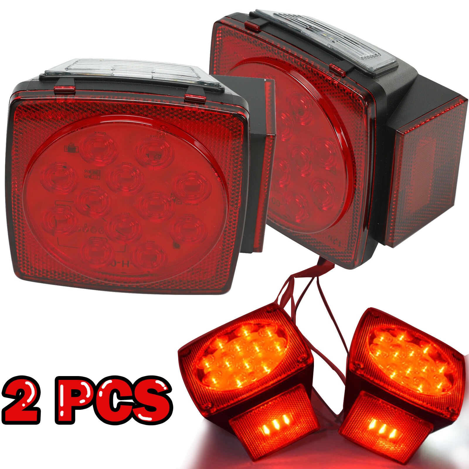 Pair LED Trailer Light Kit Rear LED Submersible Trailer Reserve Truck Boat 12V