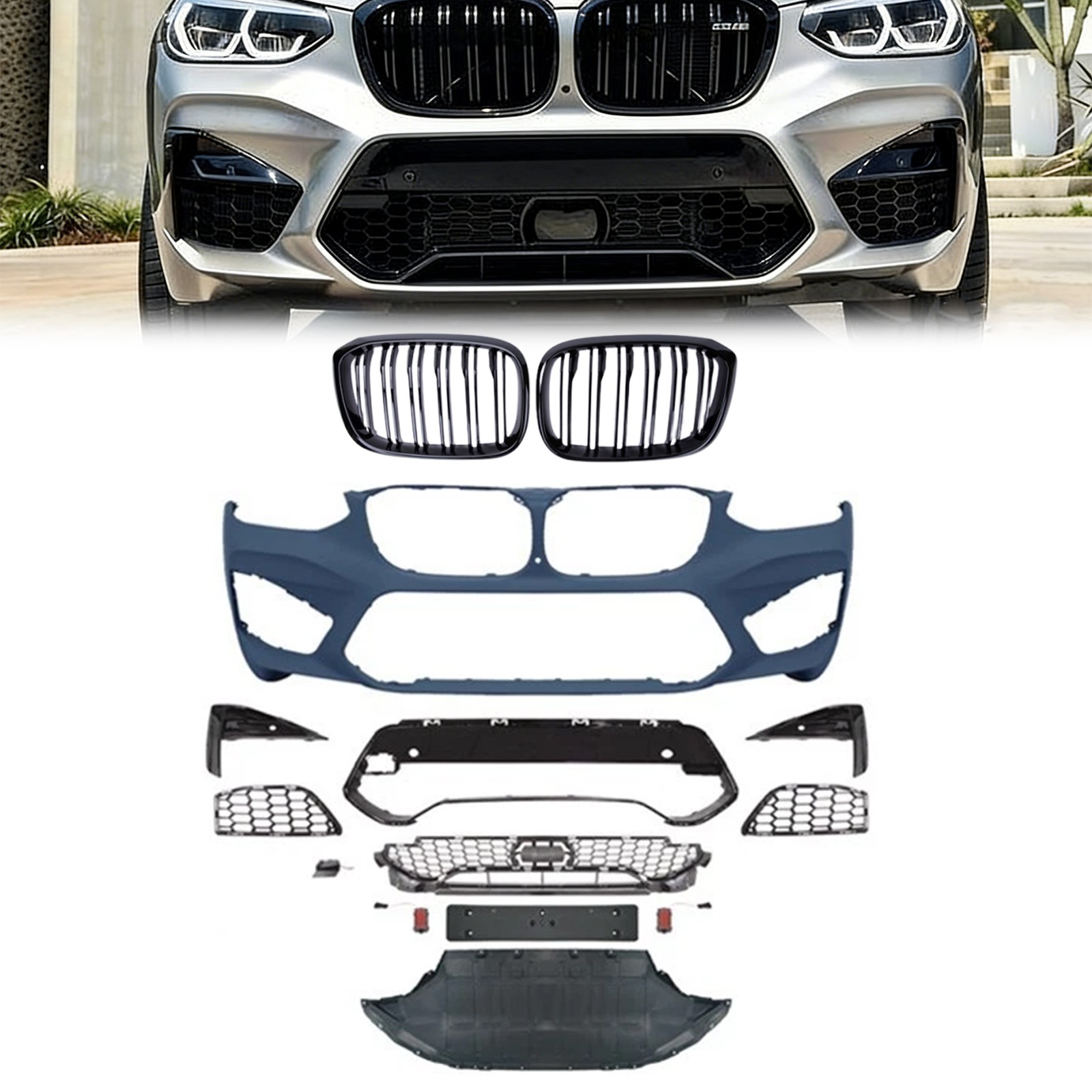 Fit 2018-2021 BMW X3 G01 X4 G02 Upgrade to X3M X3 M Style Front Bumper Assembly Fit 2018-2021 BMW X3 G01 X4 G02 Upgrade to X3M X3 M Style Front Bumper Assembly