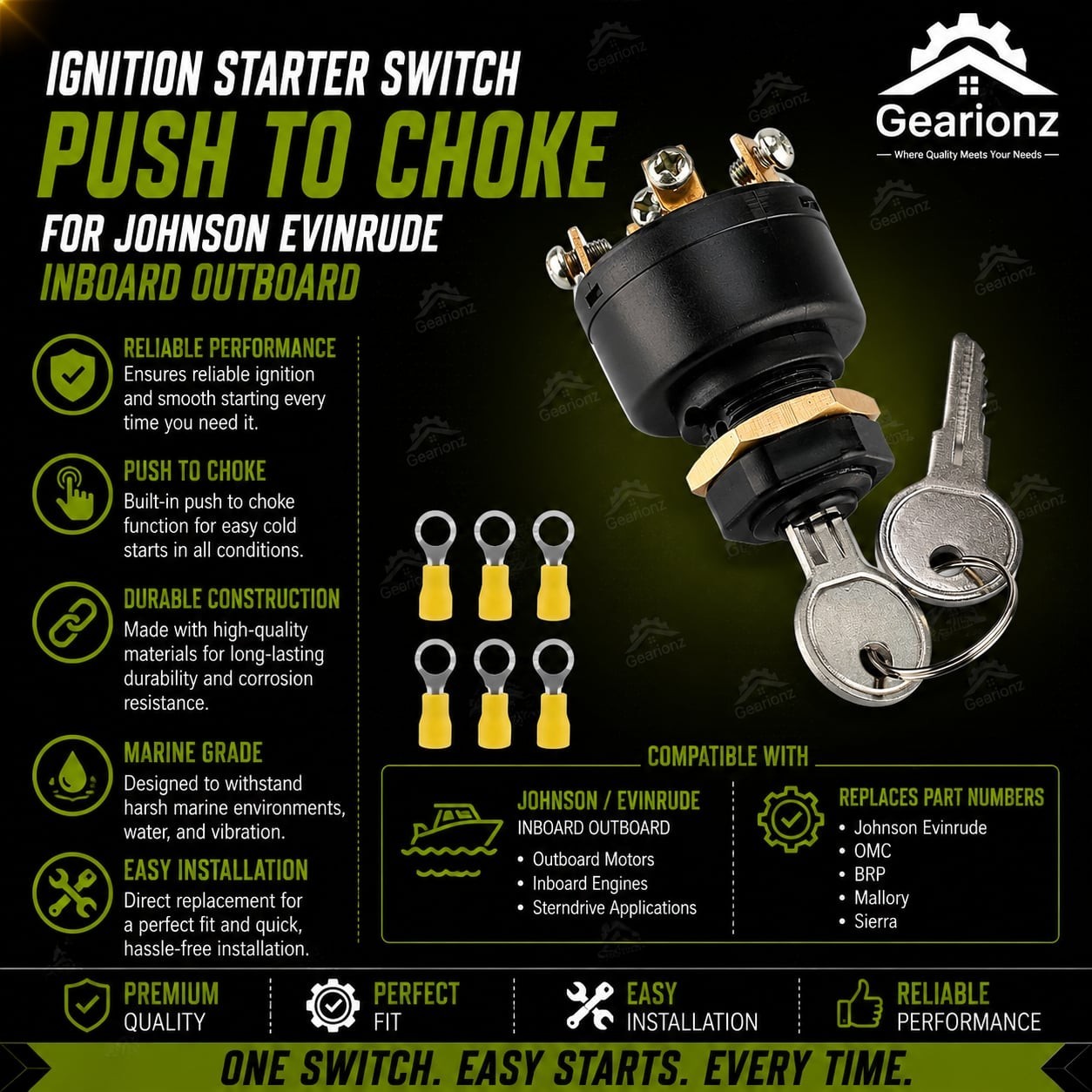 Ignition Starter Switch Push to Choke for Johnson Evinrude Inboard Outboard