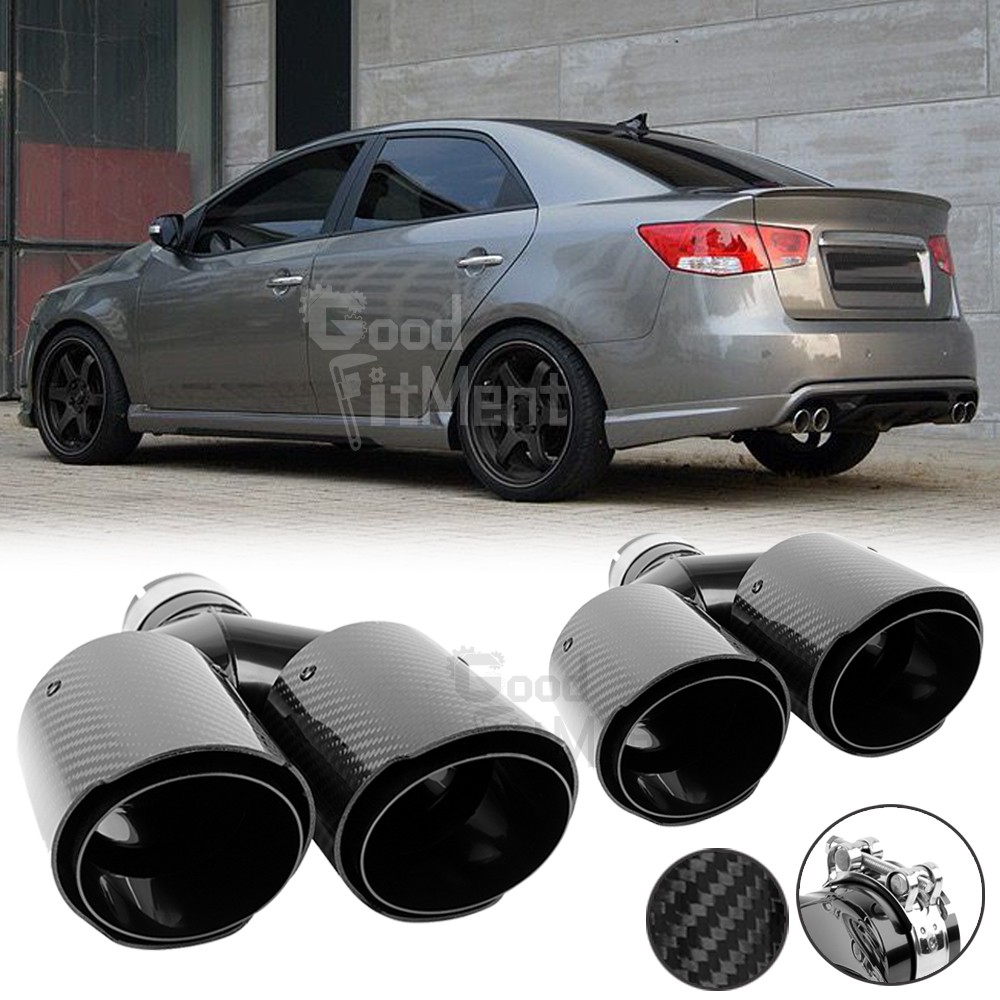 Pair Carbon Fiber Dual Exhaust Tip Tail Pipe 2.5\