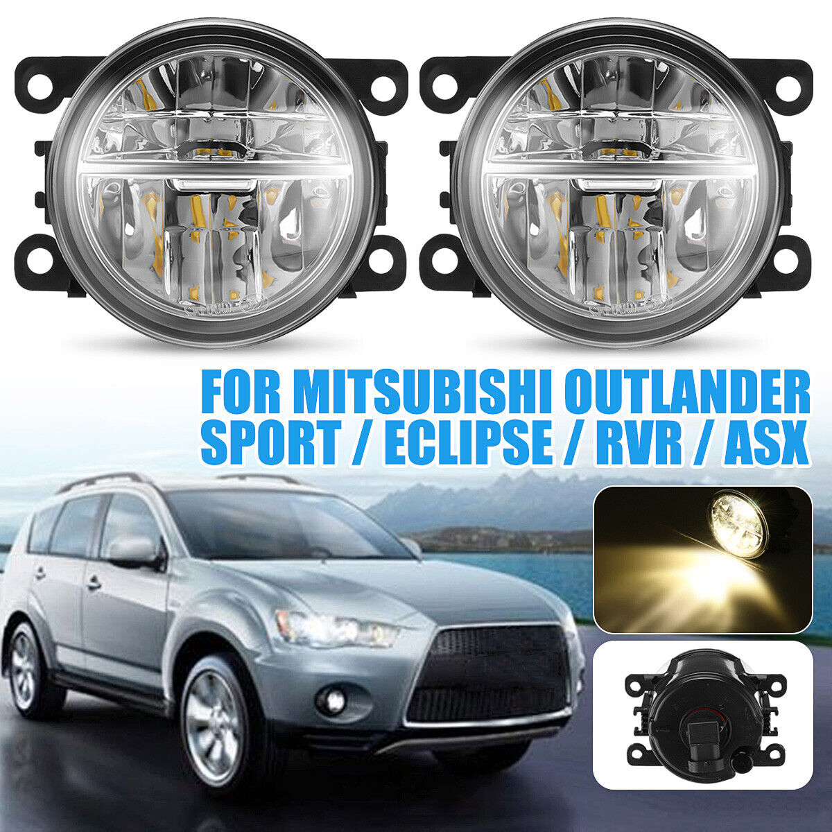Pair Front Fog Lamp Driving Light w/Bulb For Mitsubishi Outlander Sport ASX RVR