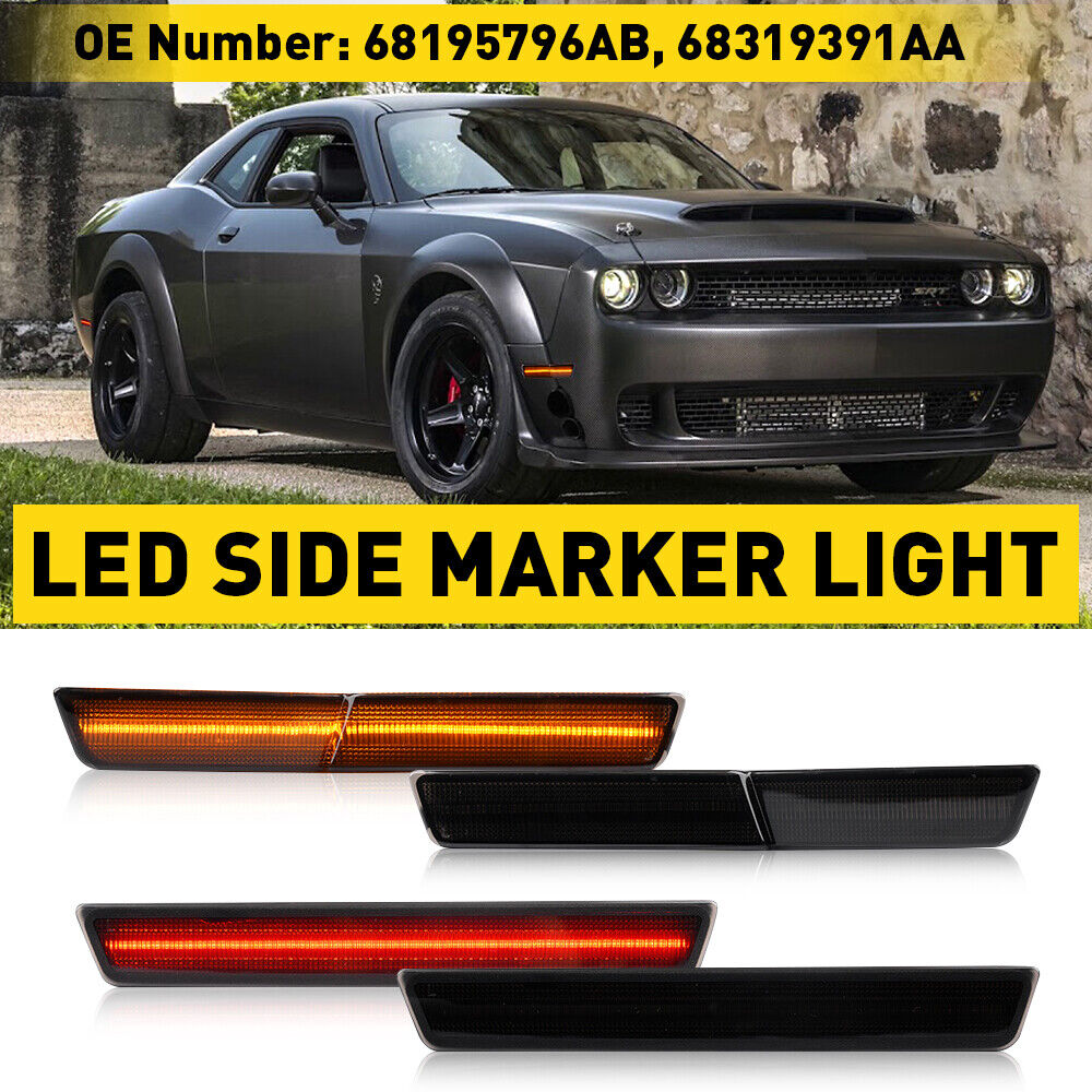 For 18-22 Challenger Dodge SRT Widebody LED Front Rear Side Marker Lights Smoked