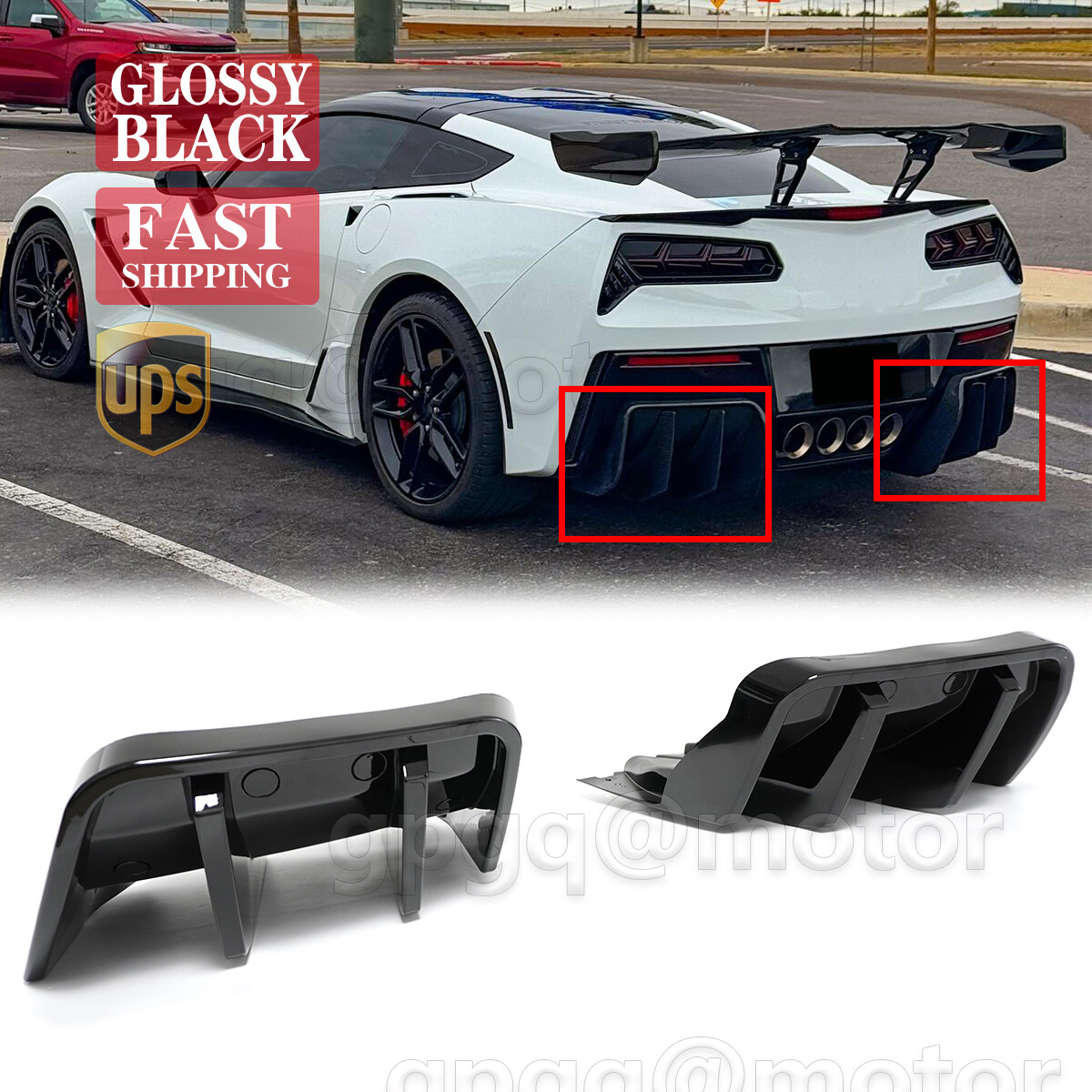 For Corvette C7 Z06 2014-2019 STG 3 Glossy Black Add-On Rear Bumper Diffuser Kit