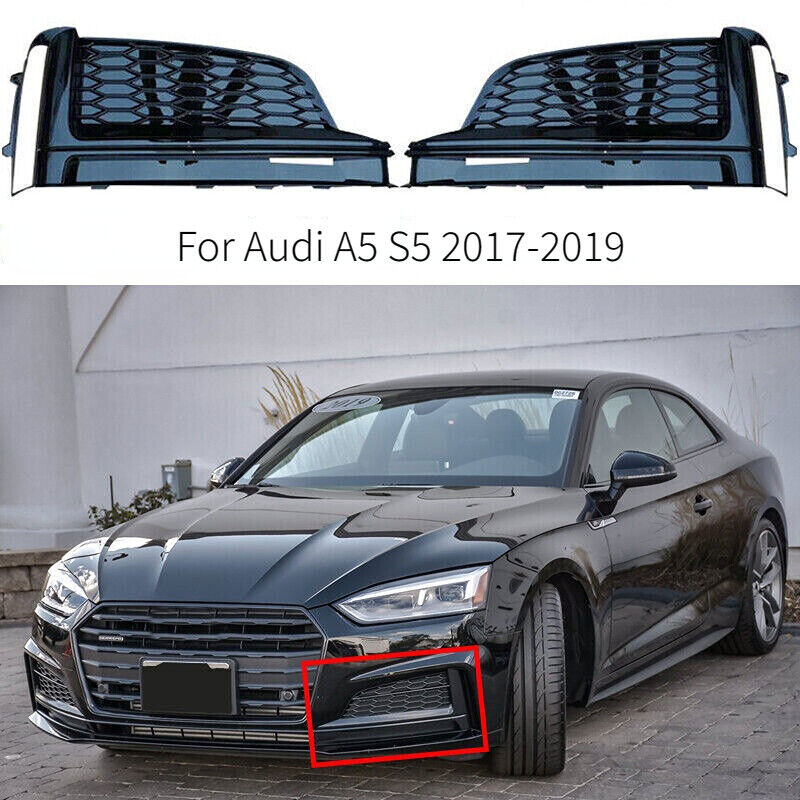 For Audi A5 S5 2017-2019 Black Front Bumper Fog Light Cover Grille Trim