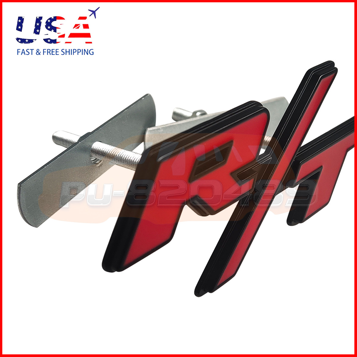 For RT Grill Emblem R/T Letter Car Metal Badge Red Black Front Grille Nameplate
