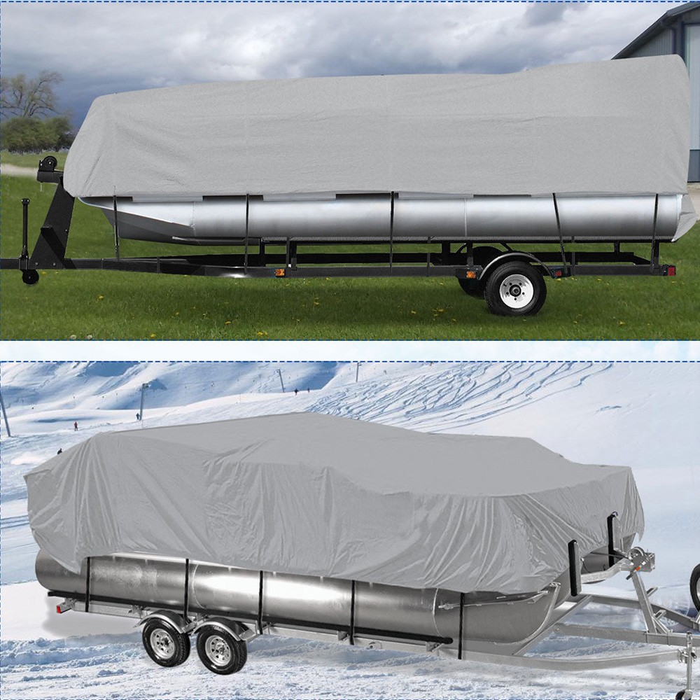 21-24FT Waterproof Boat Cover Trailerable Pontoon Dust Resistant Gray-Color