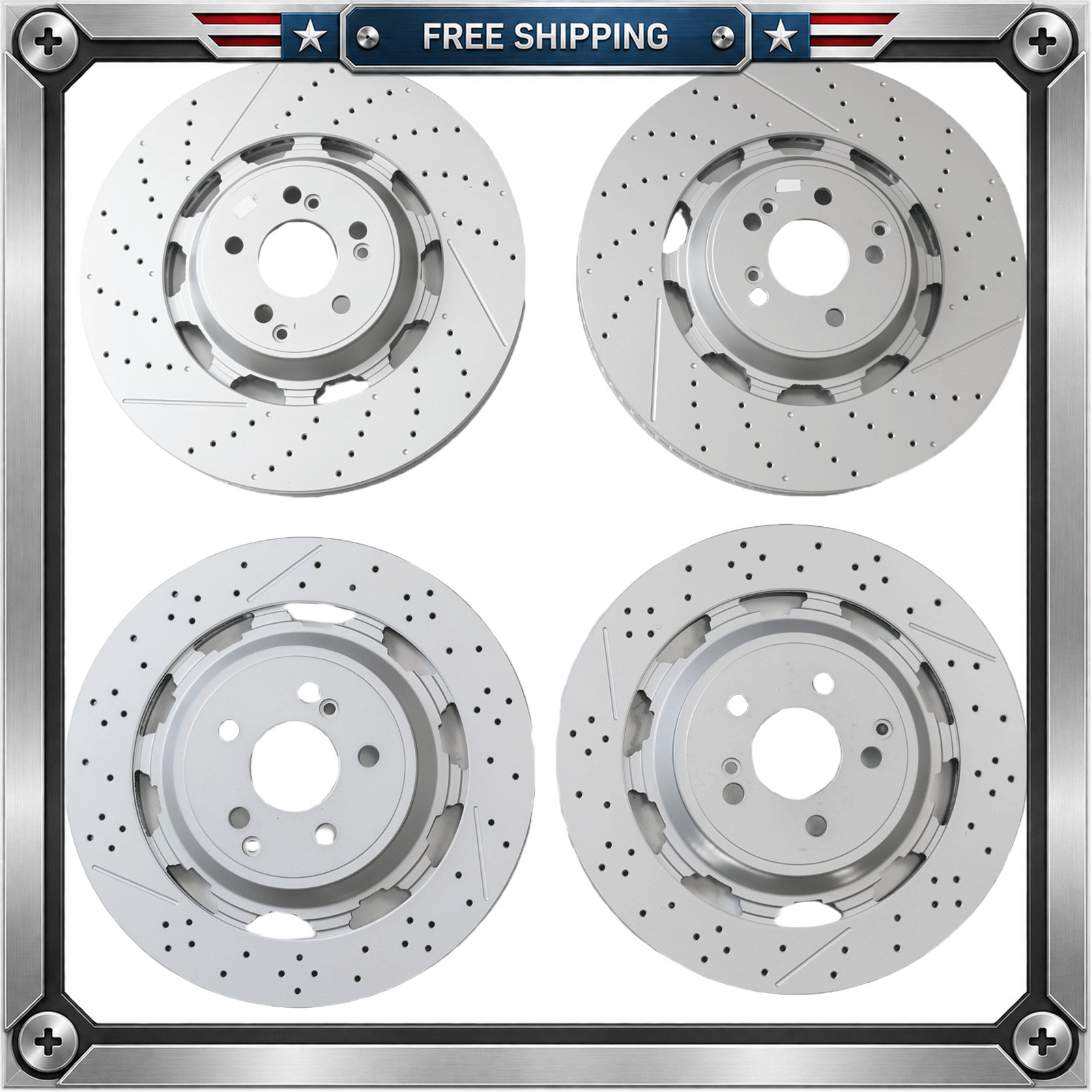 A2224212612 4Pc Front & Rear Brake Rotors For Mercedes-Benz W222 S63 AMG S65 AMG