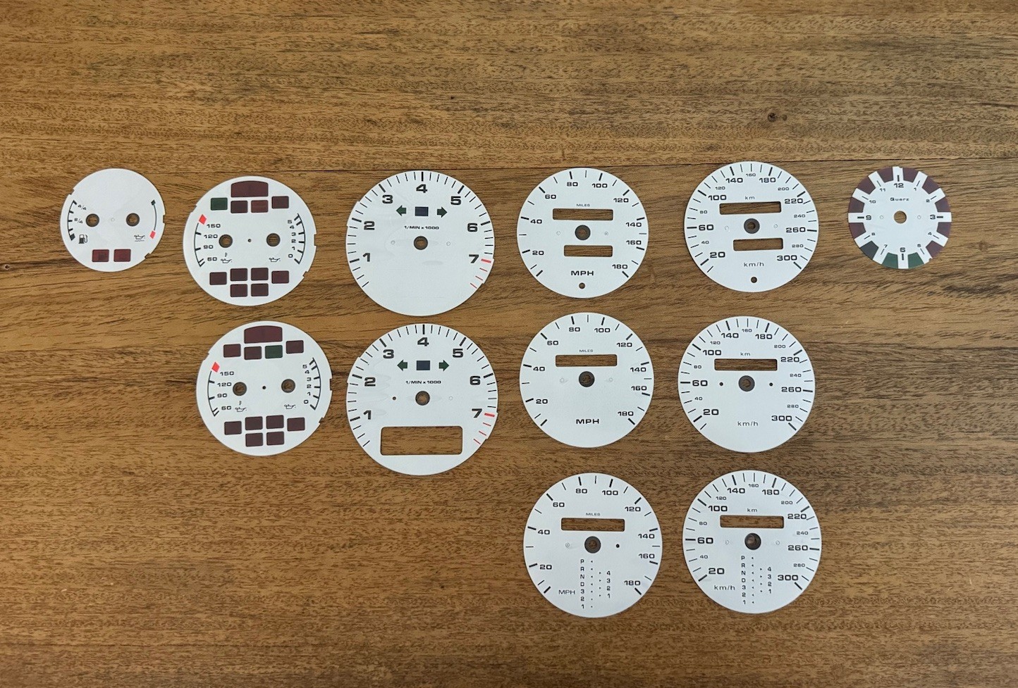 Porsche 964, 993  Set Of 5 Gauge White Face Plate Rpm,speed,temp,gas,clock