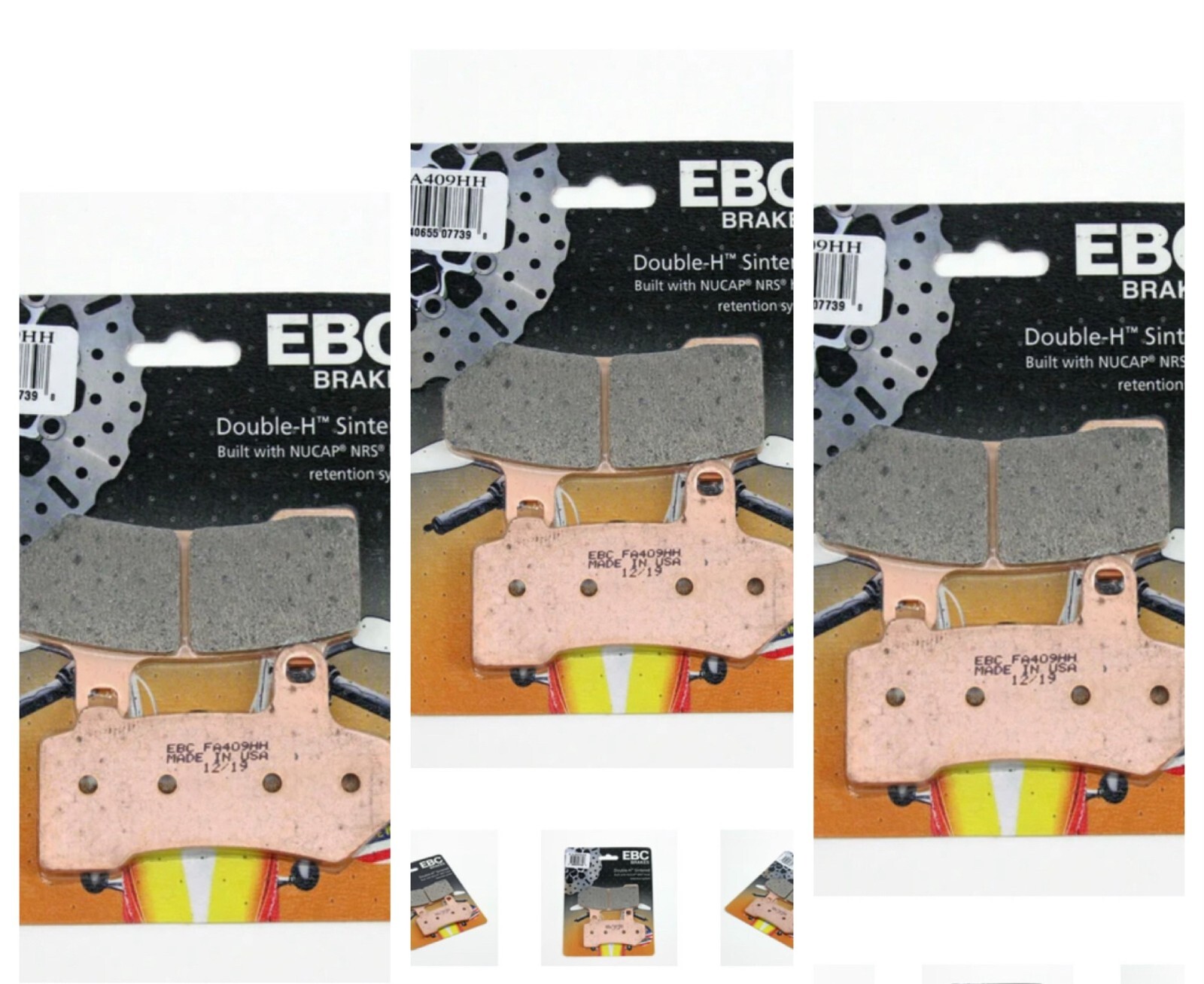 (3 Sets) EBC FA409HH Double-H Sintered Brake Pads Front & Rear for Harley-Davids