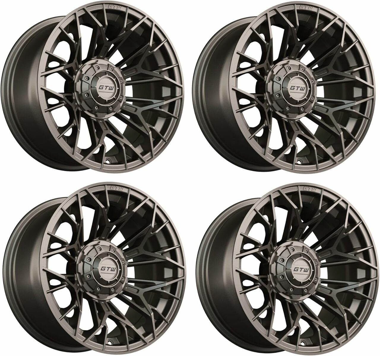 Set of 4 GTW Stellar 14x7 Matte Bronze Aluminum Golf Cart Wheel | 3:4 Offset