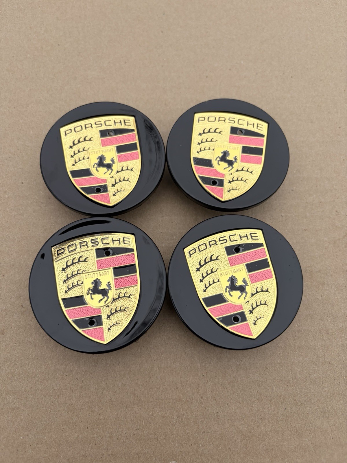 New (SET OF 4) 65mm Macan Center Caps Concave Gloss Black Color Crest