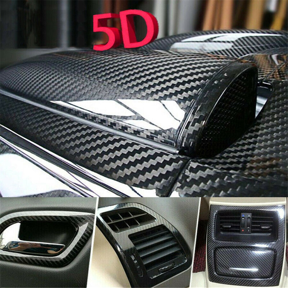 Rollo De Vinilo De Fibra De Carbono 5D Para Exterior Calificado 12 x60 Negro
