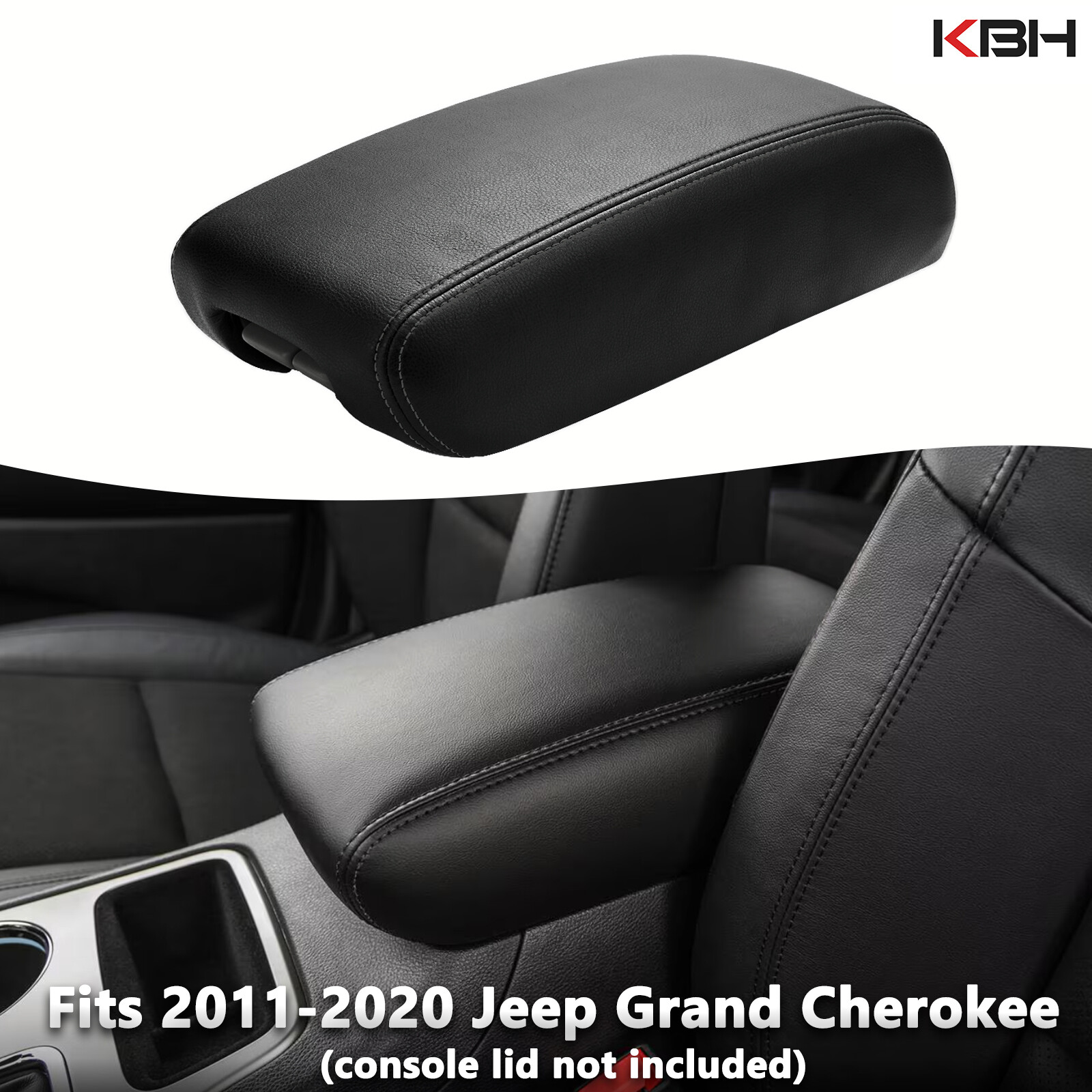 Fit 2011-2020 Jeep Grand Cherokee Leather Center Console Lid Armrest Cover Black Fit 2011-2020 Jeep Grand Cherokee Leather Center Console Lid Armrest Cover Black