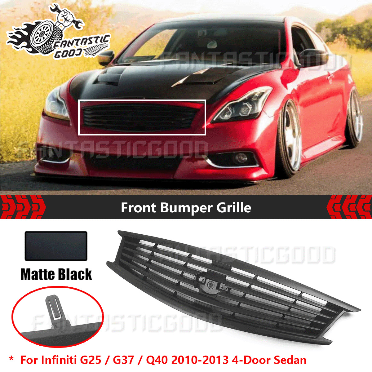 For Infiniti G25/G37/Q40 2010-2013 4-Door Sedan丨Matte Black Front Bumper Grille