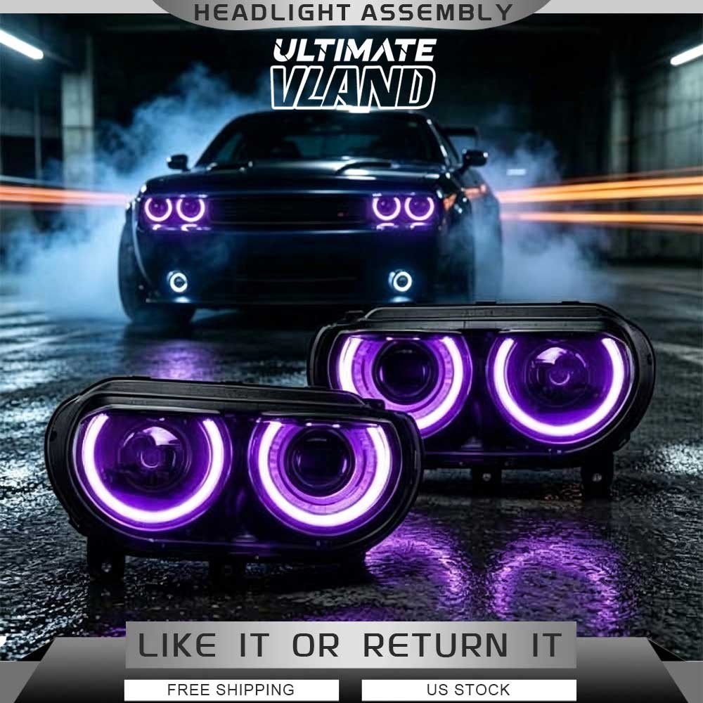 LED RGB DRL Headlights For 2008-2014 Dodge Challenger VLAND Projector Sequential