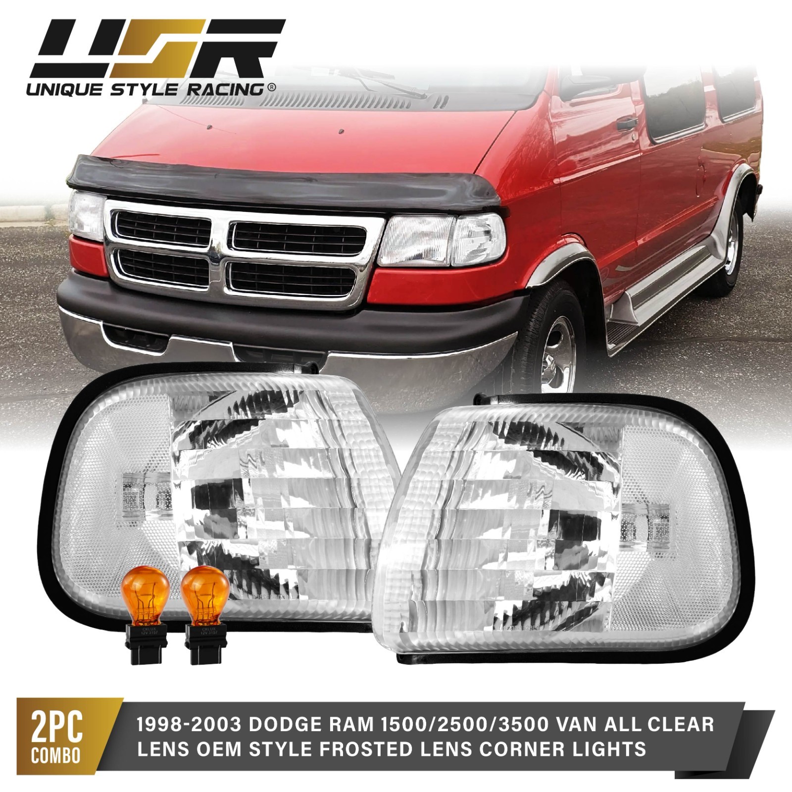CLEAR Lens Front Corner Light For 98-03 Dodge Ram Full Size Van 1500 2500 3500 CLEAR Lens Front Corner Light For 98-03 Dodge Ram Full Size Van 1500 2500 3500