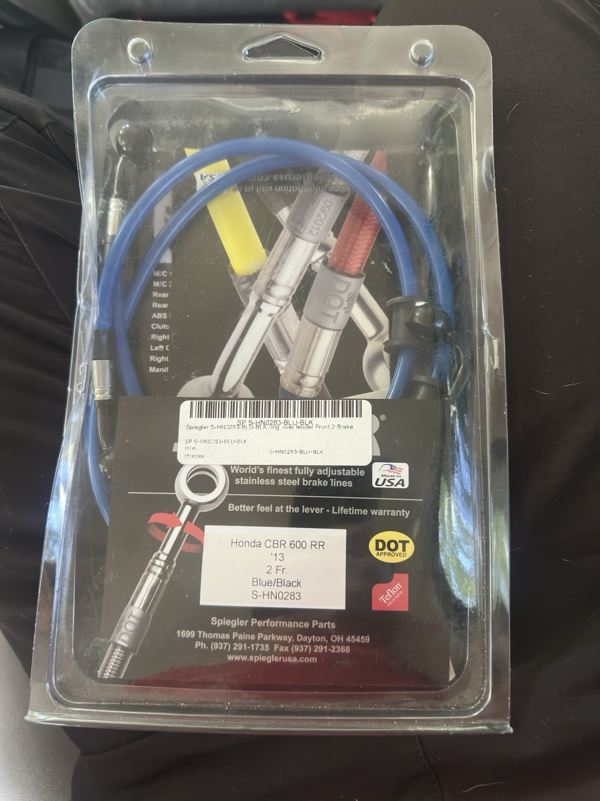 Spiegler Brake Lines 2 Front for Honda CBR600RR 2013-21 Over-Fender Blue