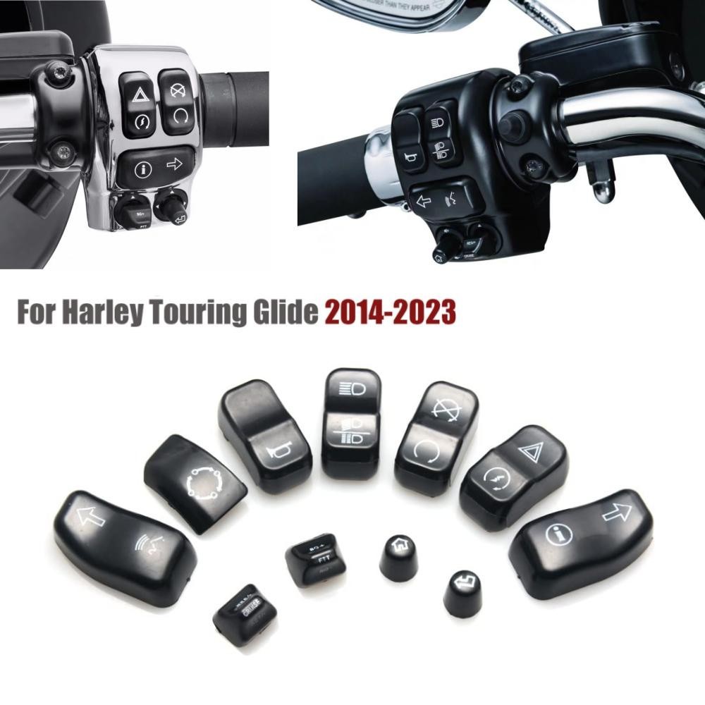 Black Hand Control Switch Button Caps Fit For Harley Touring Road Electra Glide