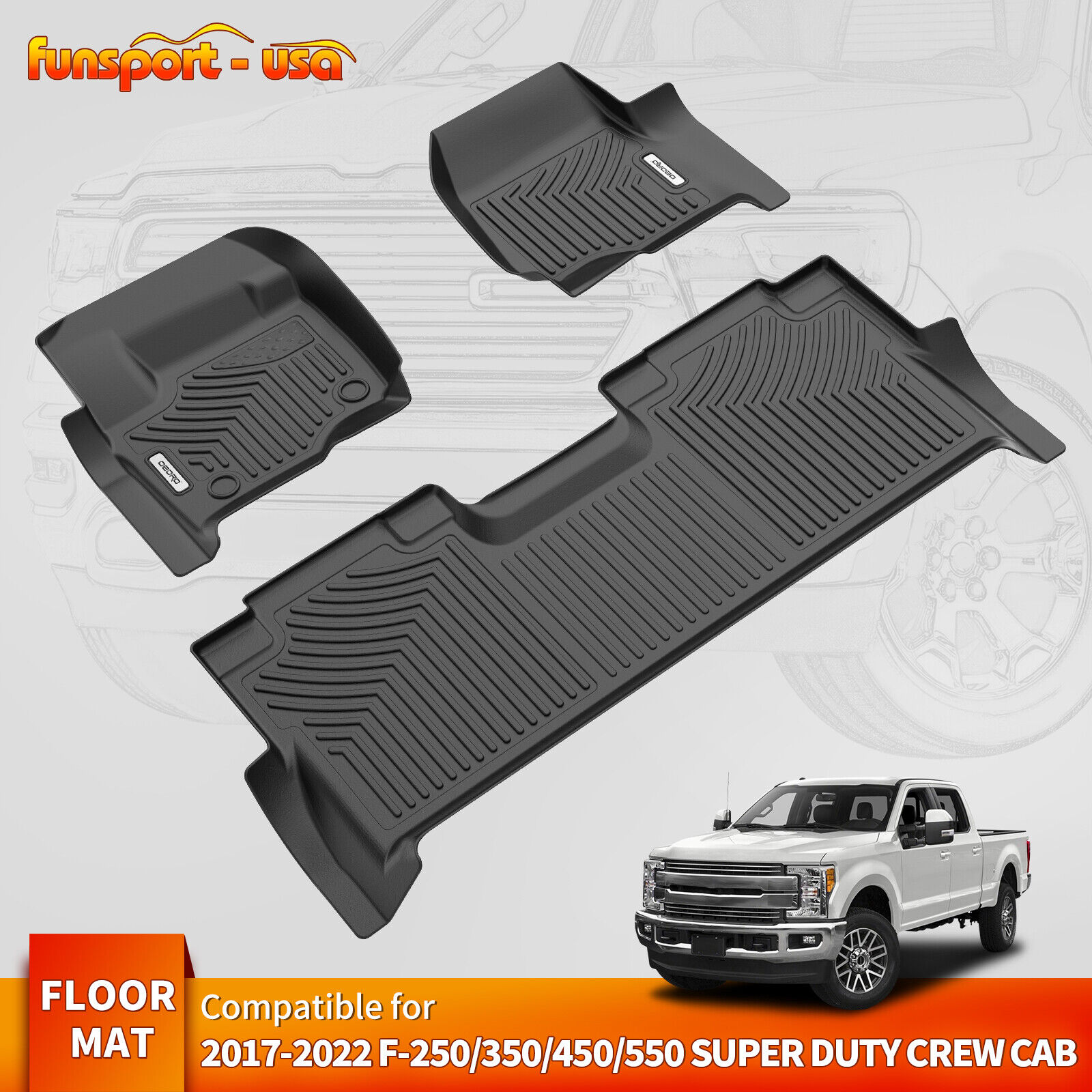 Floor Mats for 2017-2024 Ford F-250 / F-350 Super Duty Crew Cab TPE All-Weather