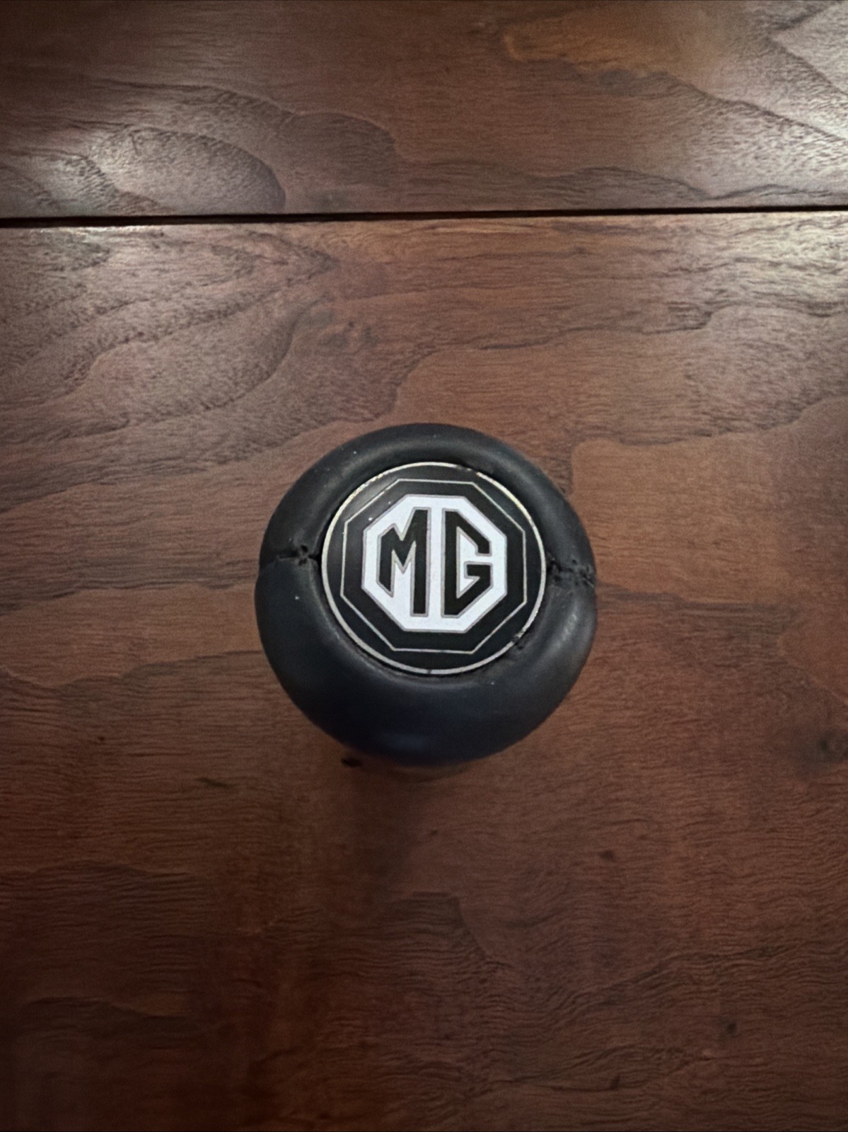 Vintage MG OEM Black Leather Shifter Knob w/Emblem, MGA, MGB, Midget Vintage MG OEM Black Leather Shifter Knob w/Emblem, MGA, MGB, Midget