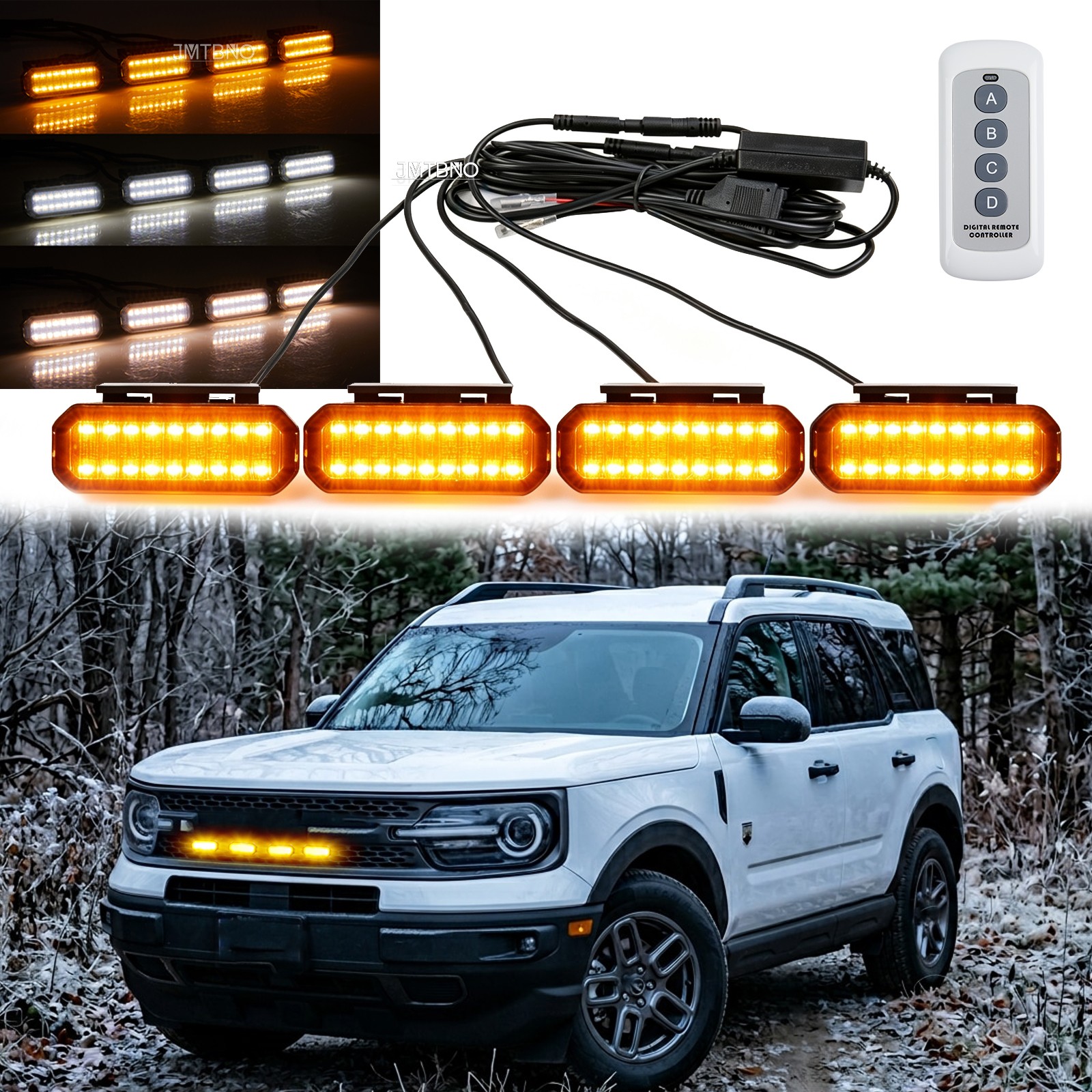 4PCS Raptor Style DRL LED Strobe Front Grille Grill Lights For Ford Bronco Sport