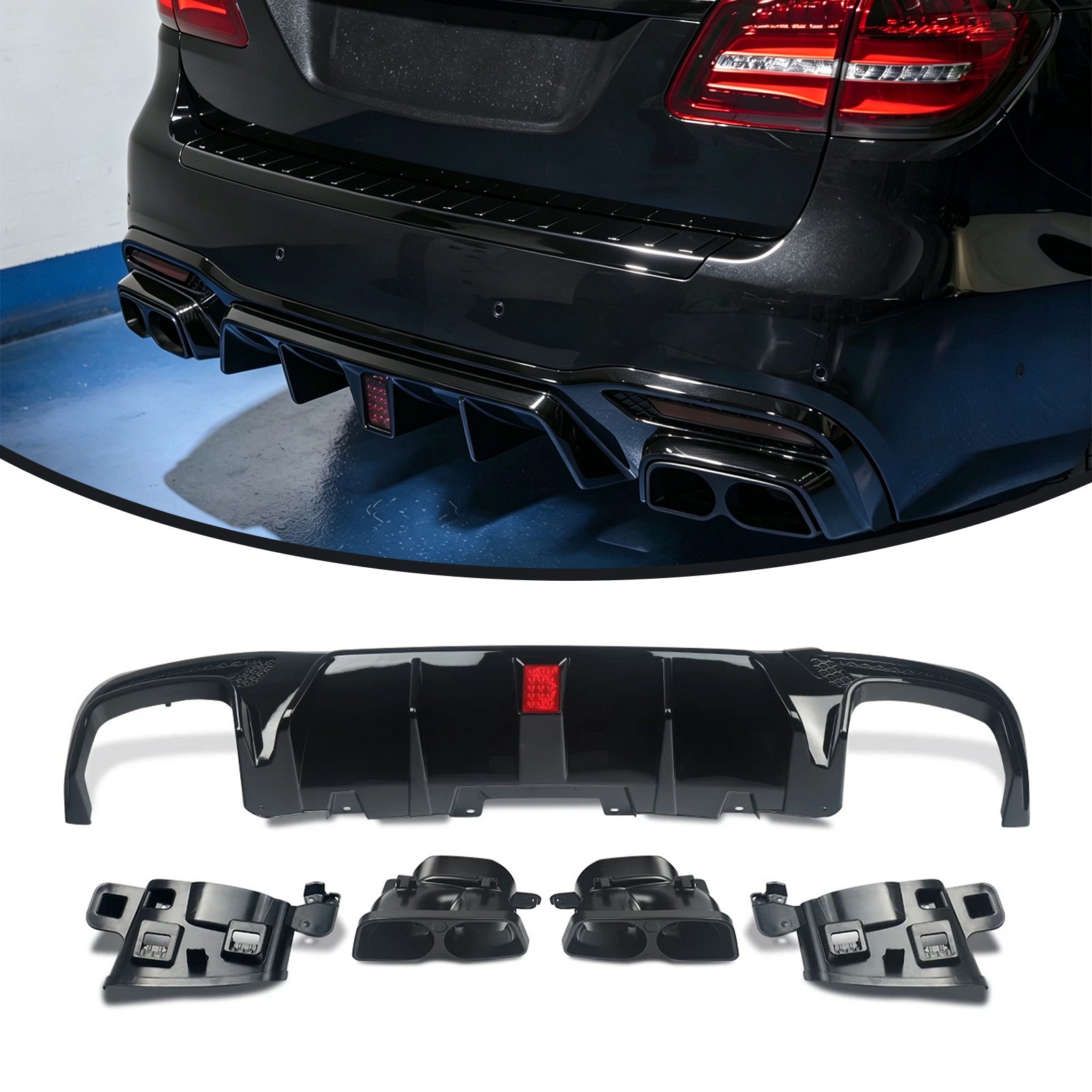 Black For 2015-19 Mercedes Benz GLE GLS W166 X166 Rear Bumper Diffuser Lip Kits