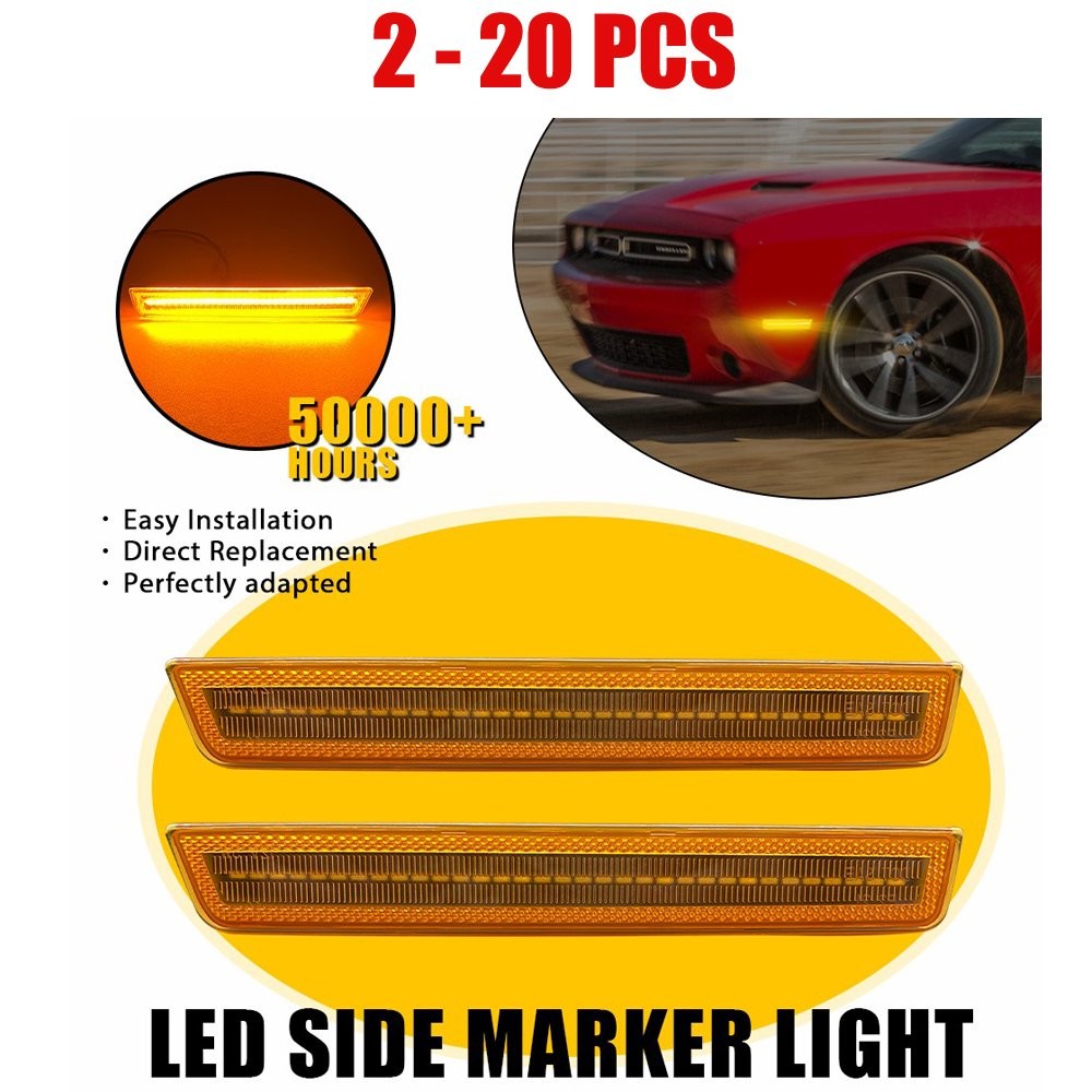 2-20X Front Fender LED Side Marker Light Amber Kit For 2015-23 Dodge Challenger