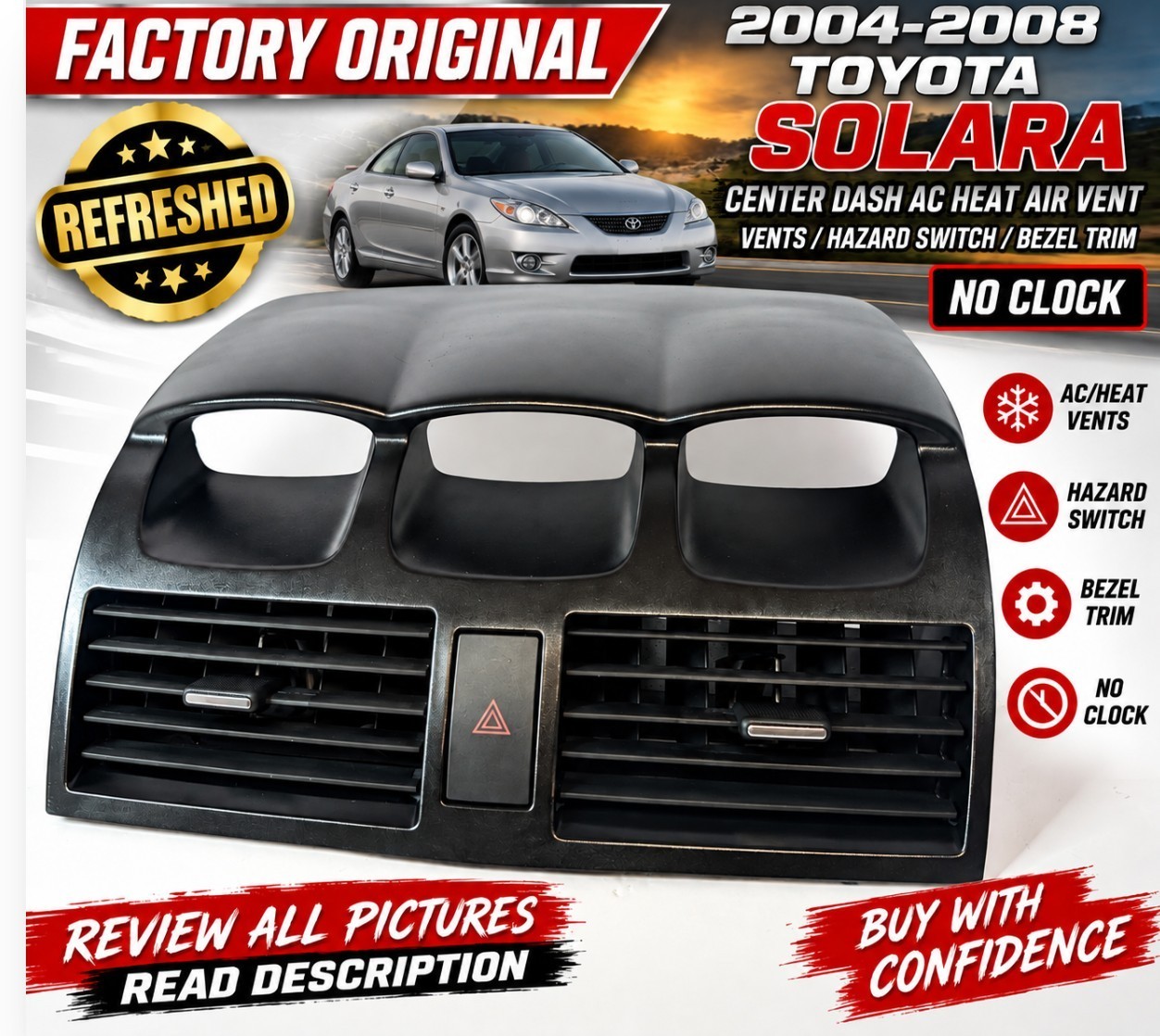 OEM✅2004-2008 Toyota Solara Center Dash AC Heat Air Vents/Switch Bezel Trim 