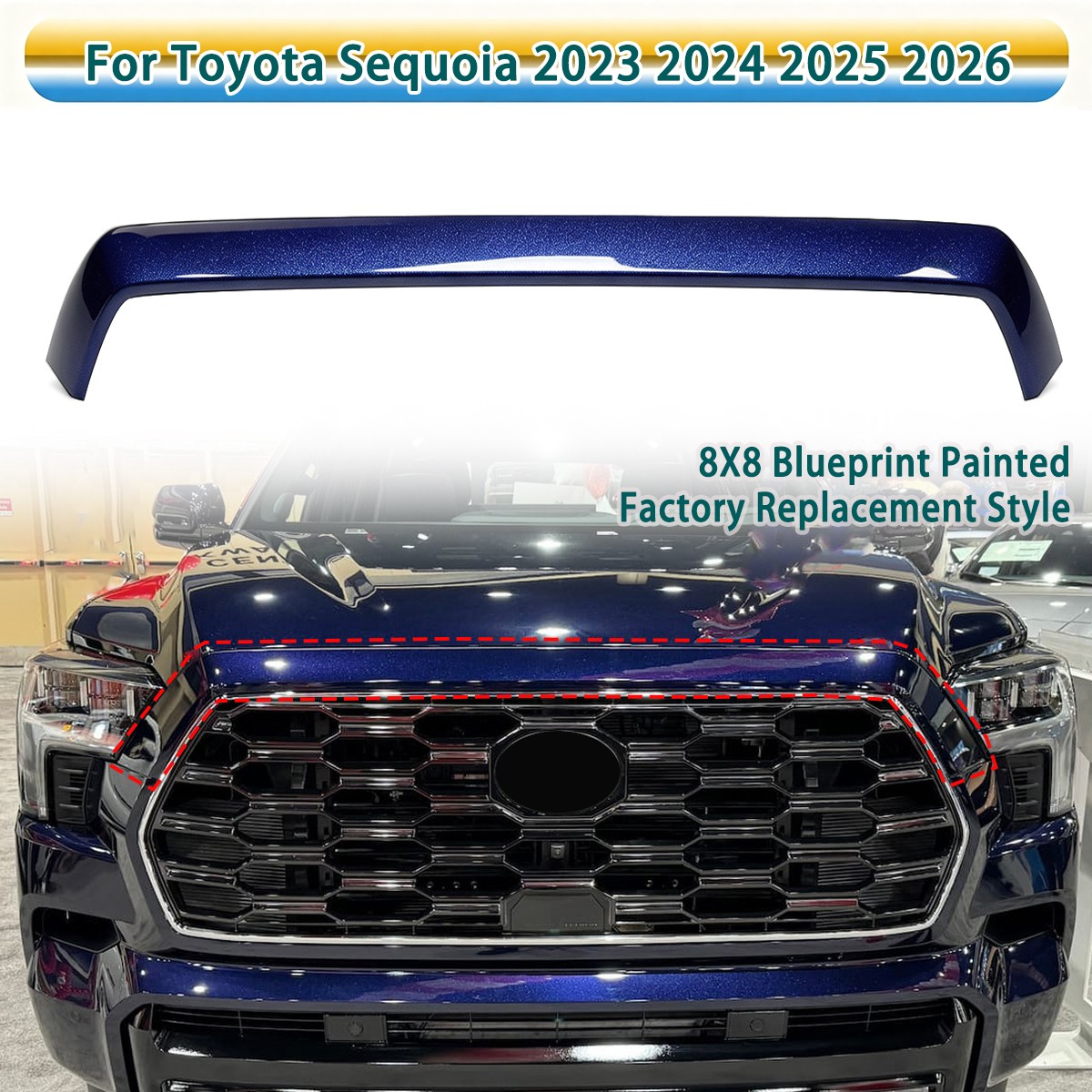 For 2023-26 Toyota Sequoia Front Bumper Upper Grille Molding Trim 8X8 Blueprint