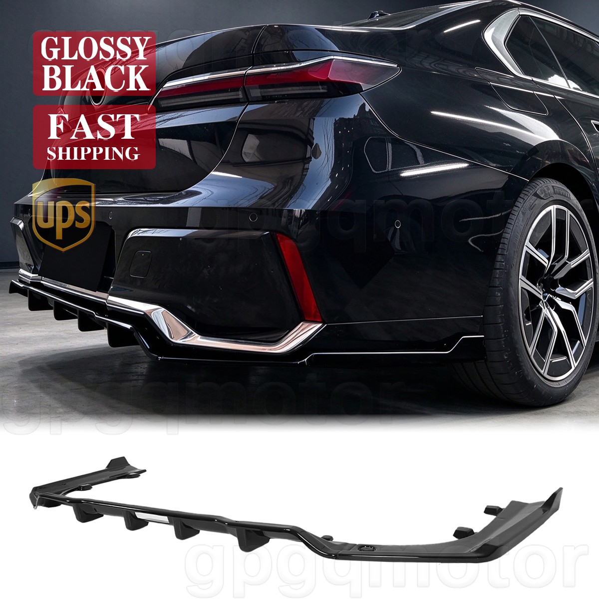 For BMW i7 G70 G73 M Sport 2023-26 V Style Glossy Black Rear Bumper Diffuser Kit