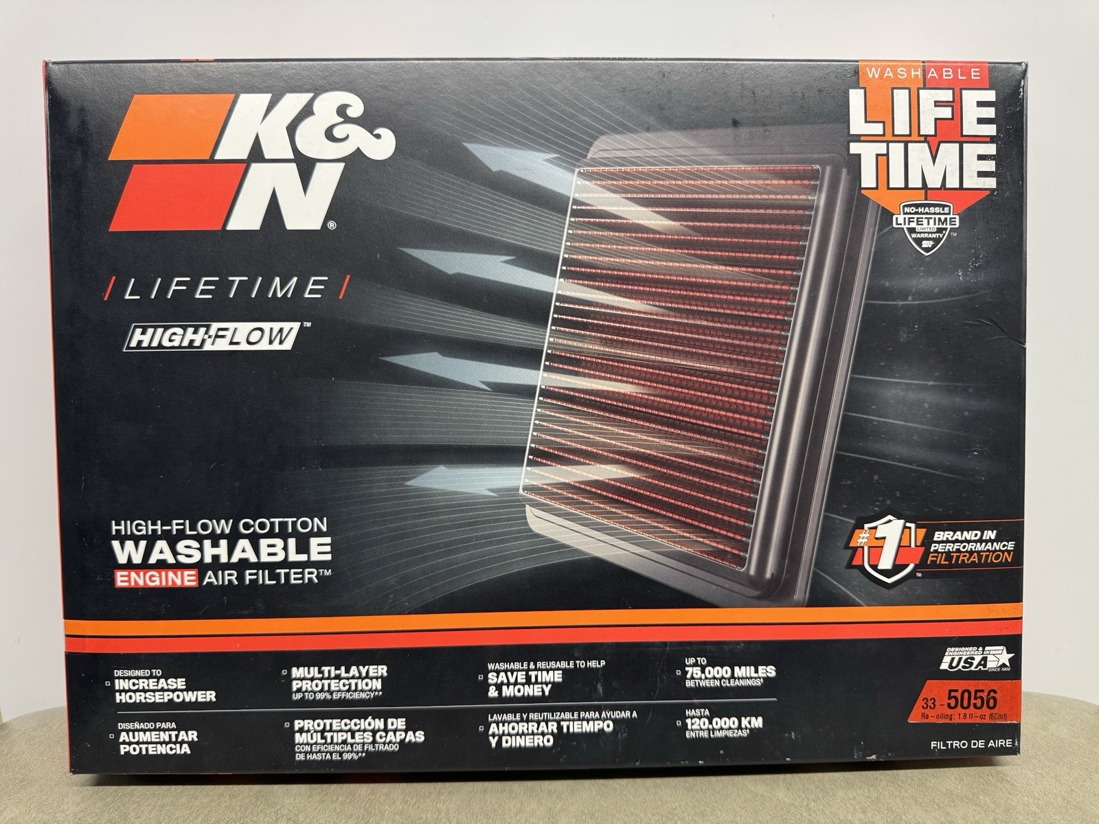 K&N 33-5056 High-Flow Lifetime Engine Air Filter Washable Reusable NEW