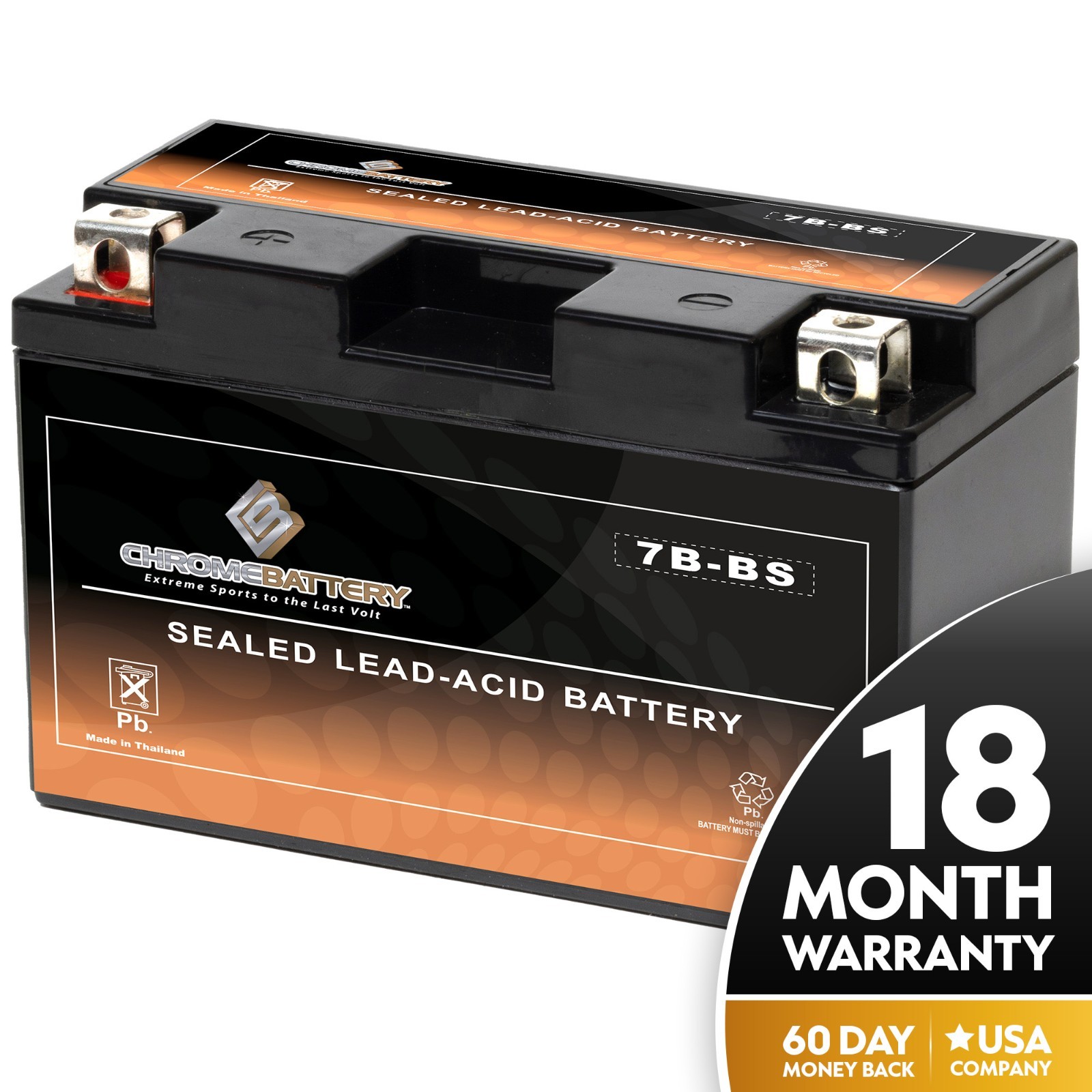 Chrome YT7B-BS High Performance Maintenance Free Sealed AGM Motorcycle Battery