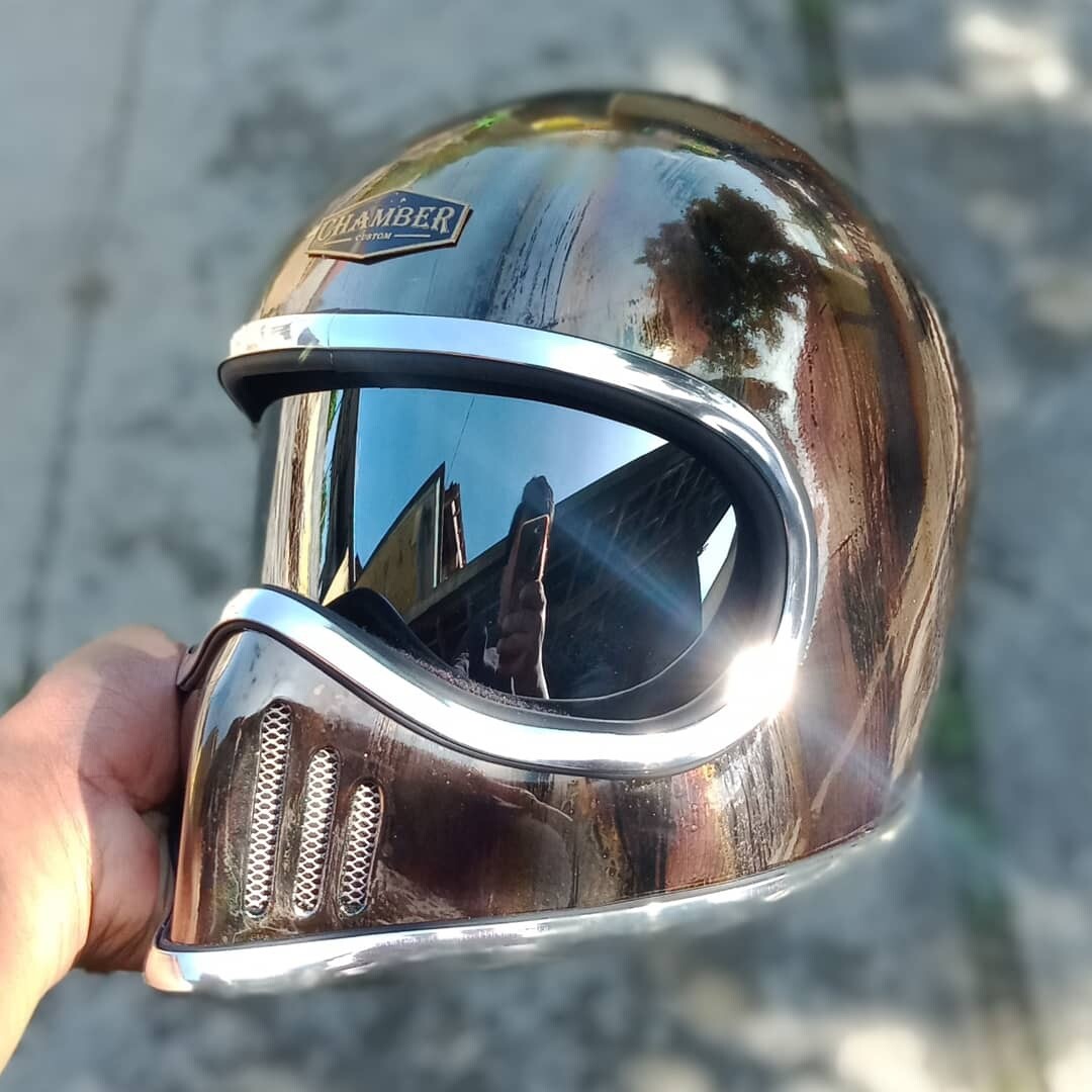VINTAGE CUSTOM HELMET DRACO RUSTIC CHROME CAFE RACER CHOPPER BOBBER MOTORCYCLE