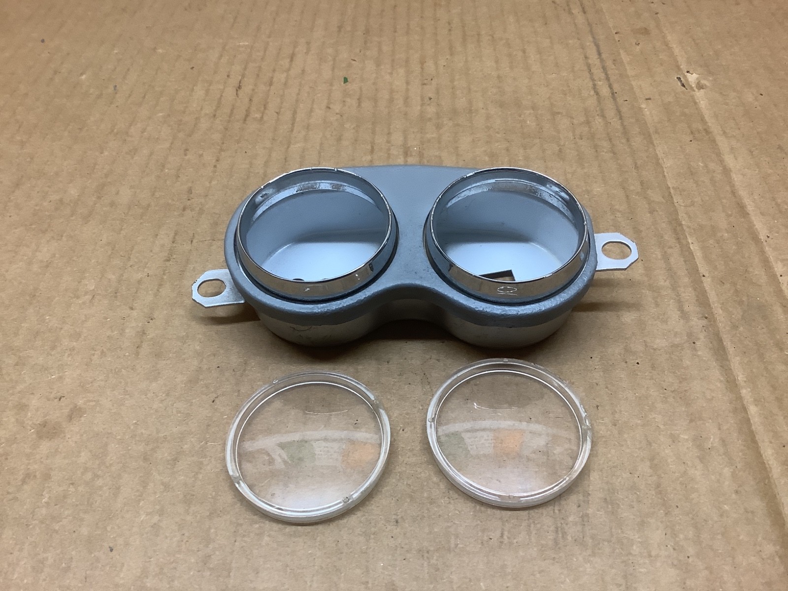 1958-1962 Corvette Battery Oil Gauge Housing w/Retainer & Chrome Bezel & Lens 1958-1962 Corvette Battery Oil Gauge Housing w/Retainer & Chrome Bezel & Lens