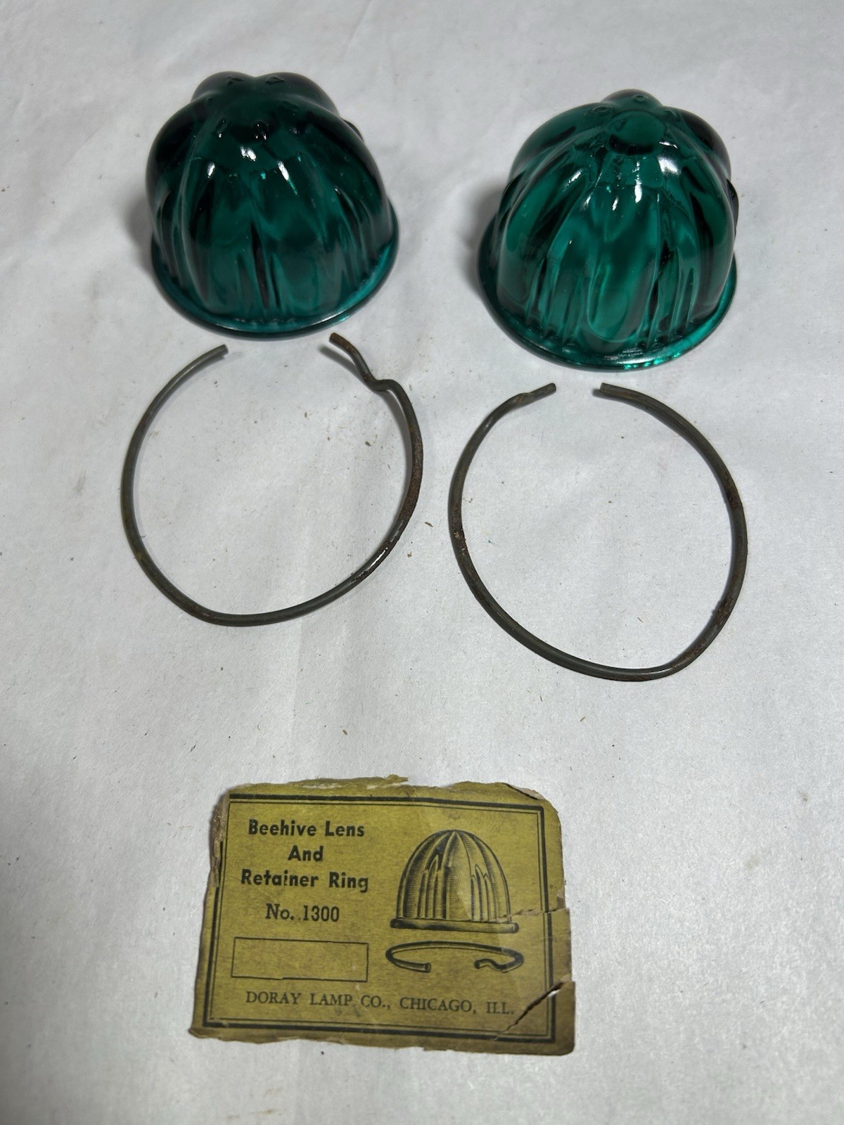 Vintage Lot of 2 Green Beehive Lens w/ Rings Dorlay Lamp Co Chicago Light Marker