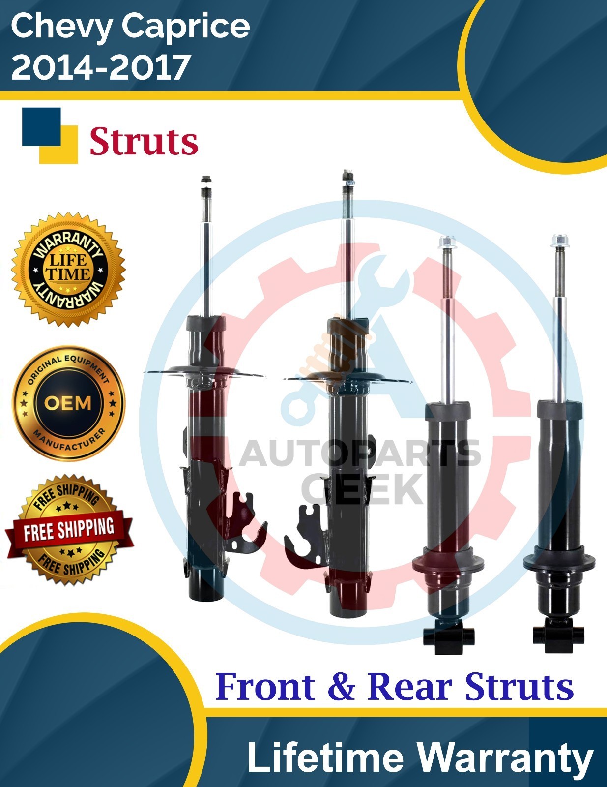 Premium OE Front  & Rear Struts For 2014-2017 Chevy Caprice Lifetime Warranty