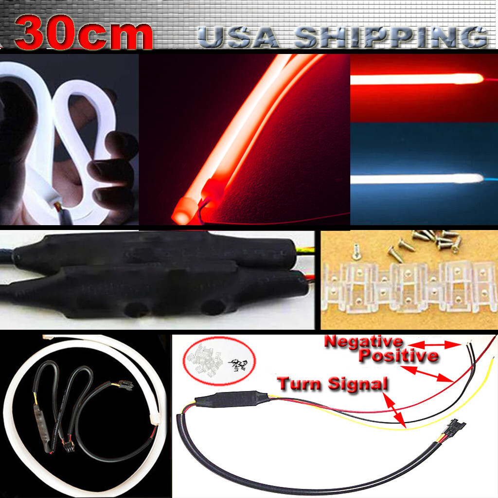 2x 30cm Switchback Red White Car LED DRL Daytime Running Lights Strip Tube screw