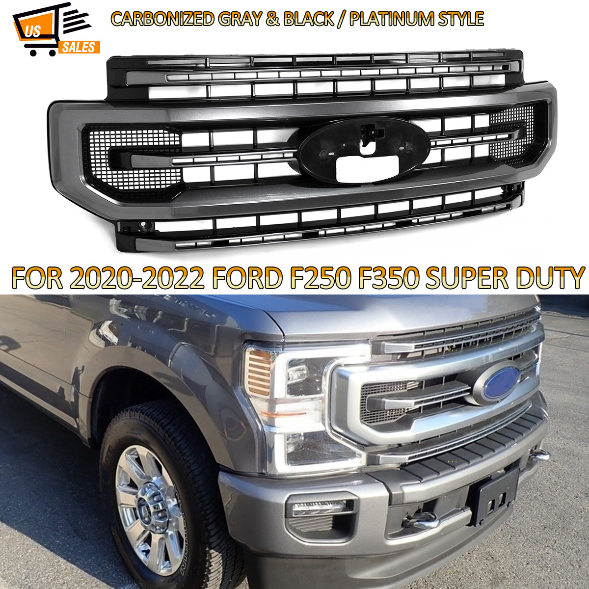 Carbonized Gray Grille Assembly For 2020-2022 Ford F250 F350 Platinum Lariat XLT Carbonized Gray Grille Assembly For 2020-2022 Ford F250 F350 Platinum Lariat XLT