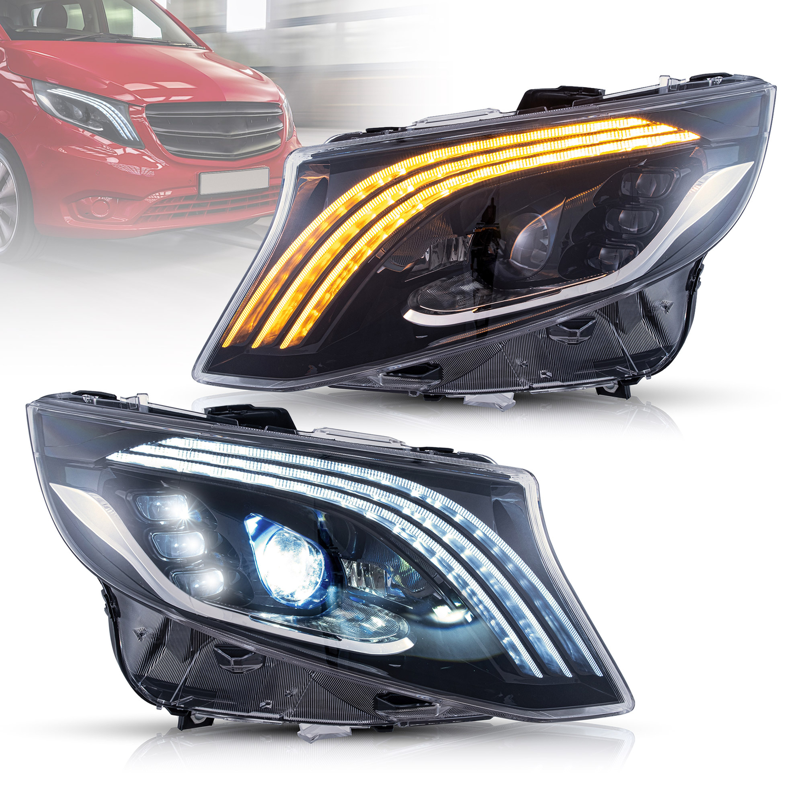 LED Headlights For 2016-2023 Mercedes Benz VITO METRIS with Startup Animation