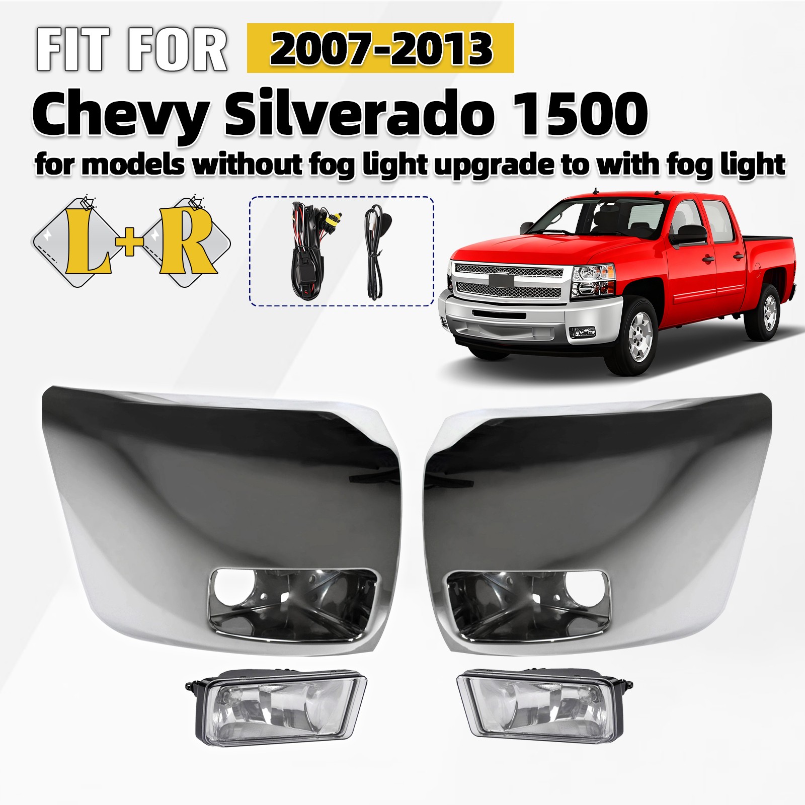 Bumper End Cap Chrome w/ Fog Light For 2007-2013 Chevy Silverado 1500 Pair/LH/RH