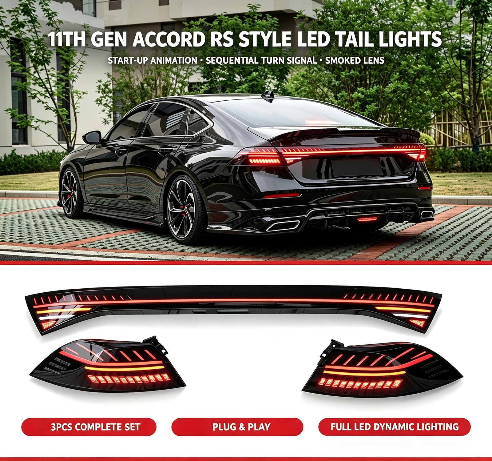 For 2023-2026 11th Gen Honda Accord Taillights with RS7 Style Red Background