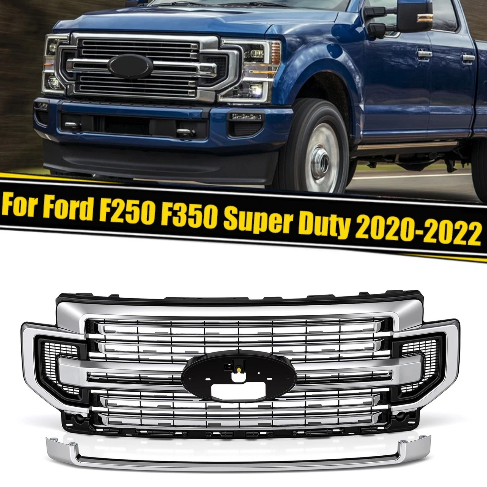 Fit 2020-22 Ford Super Duty F-250 F350 F-350 LIMITED Front Bumper Grille Chrome
